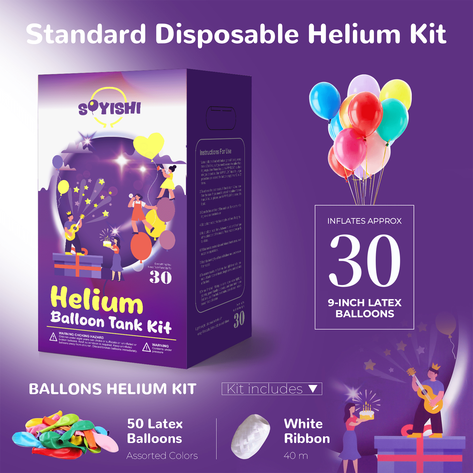 Soyishi 7L Helium Tank up to 30 Latex Balloons Helium Tank for Balloons at Home Helium Balloon Pump Kit Blend