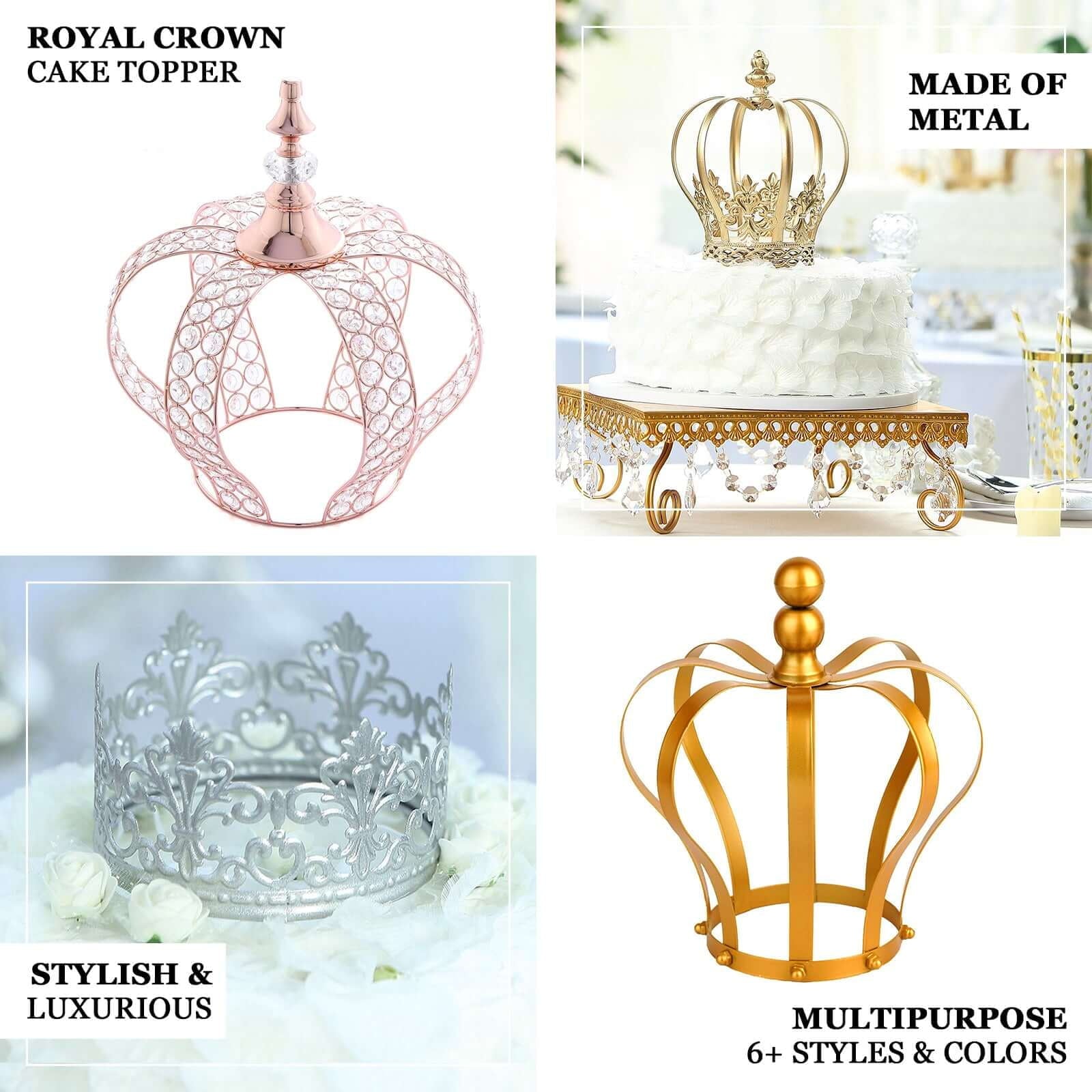 Efavormart 14" Silver Crystal Metallic Royal Crown Cake Topper with 168 Acrylic Beads For Wedding Birthday Party Special Event
