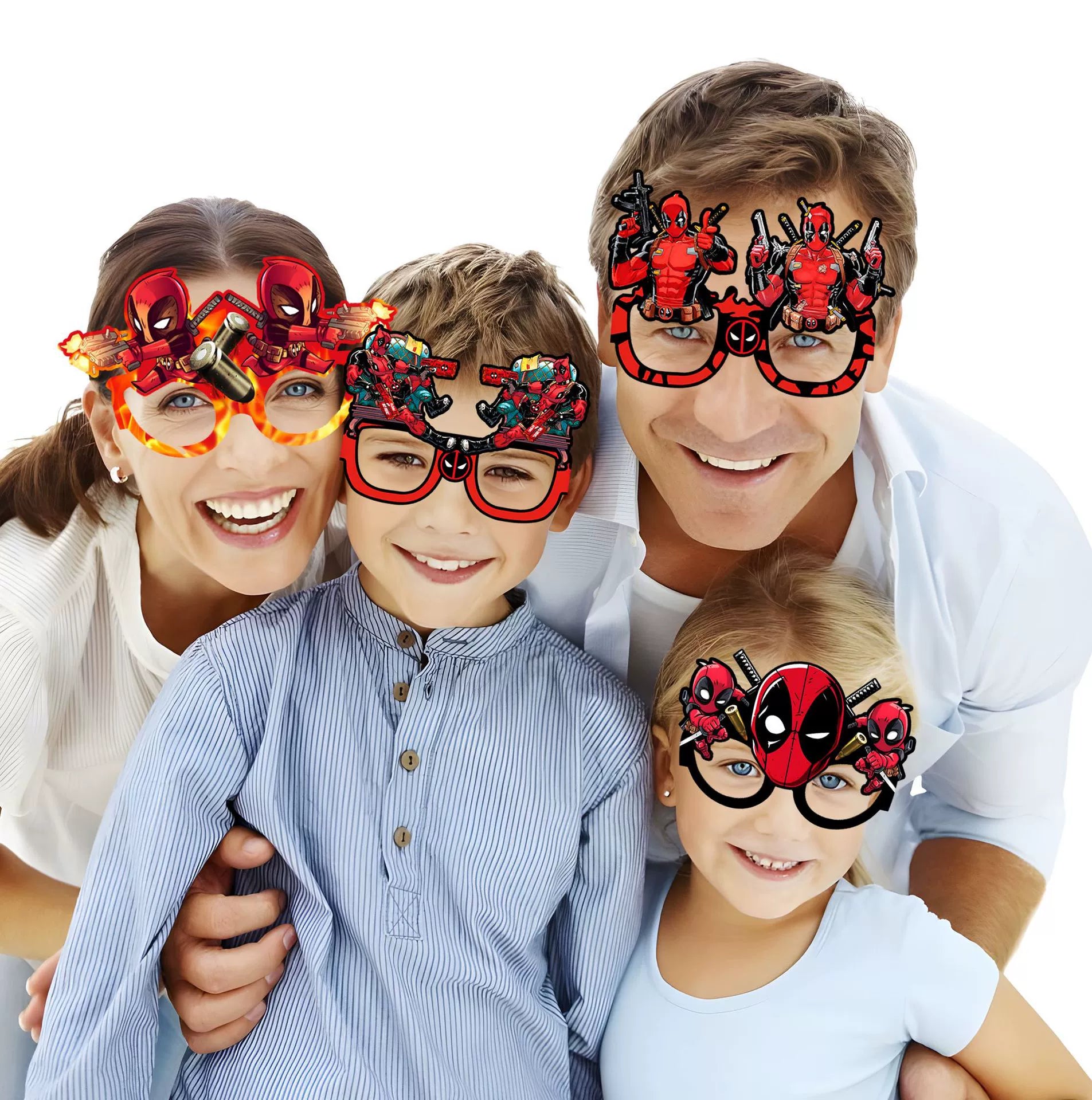 16Pcs Deadpool Themed Paper Glasses, Party Supplies Photo Booth Prop Cartoon Character Cosplay Birthday Gift for Kids.