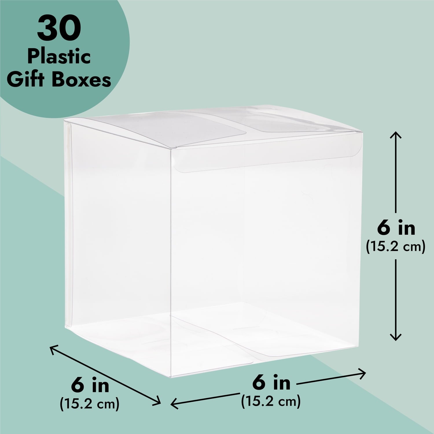 30-Pack Clear Gift Boxes - 6x6x6 In Square Plastic Transparent Boxes for Cakes, Wedding, Baby Shower, Birthday Party