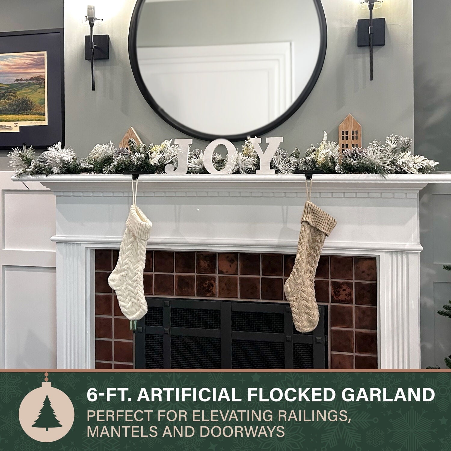 Fraser Hill Farm 6 Foot Mixed Pine/Pinecone Snowy Garland