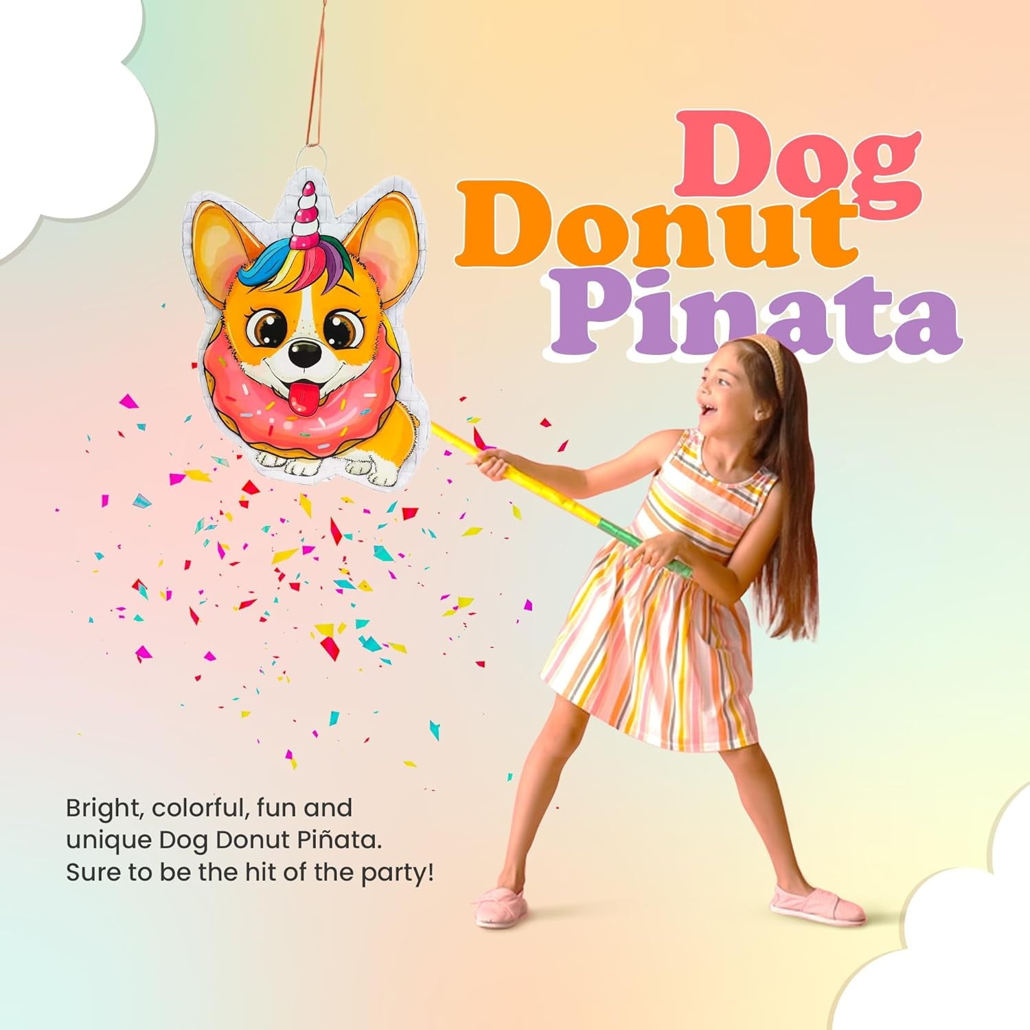 Dog Donut Pinata Bulk Candy Fill Spill Pinatas - Puppy Party Favor Game for Kids Boys Birthday Parties Supplies - Animal Theme for Baby Shower School Carnivals Dog Party Event - 16.5 X 12 X 4 Inch