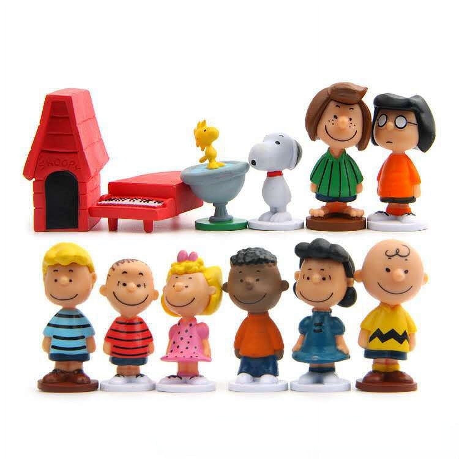 Cute 12 Pcs Cartoon Character Peanuts,Red House and Dog Set 2 Inch Mini Action Figures Set Cake Topper Table Decoration Cute Gift for Kids and Fans