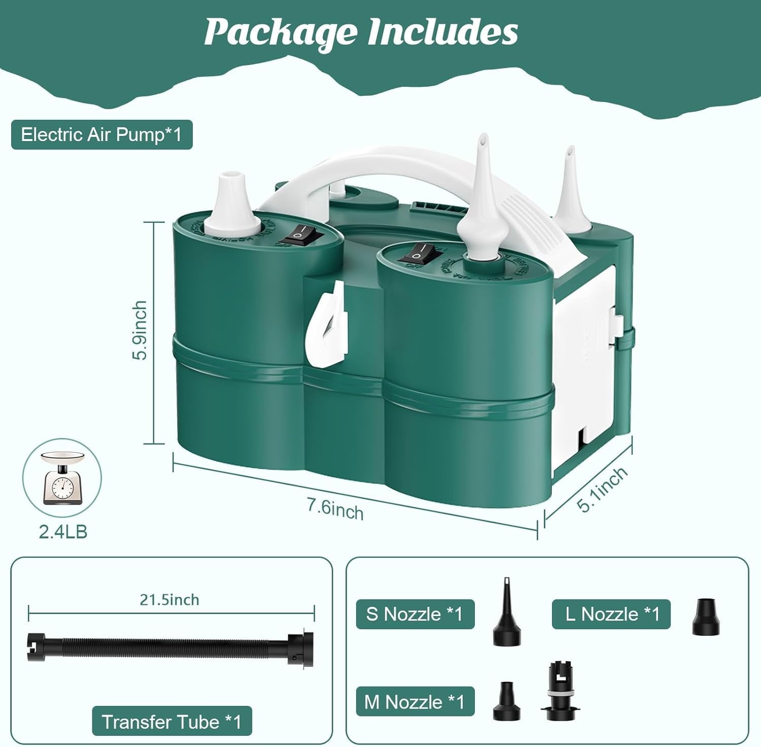 Electric Balloon Pump, Portable Electric Balloon Blower Machine Balloon Air Pump Dual Nozzle 110V 600W Balloon Inflator for Party Decorations