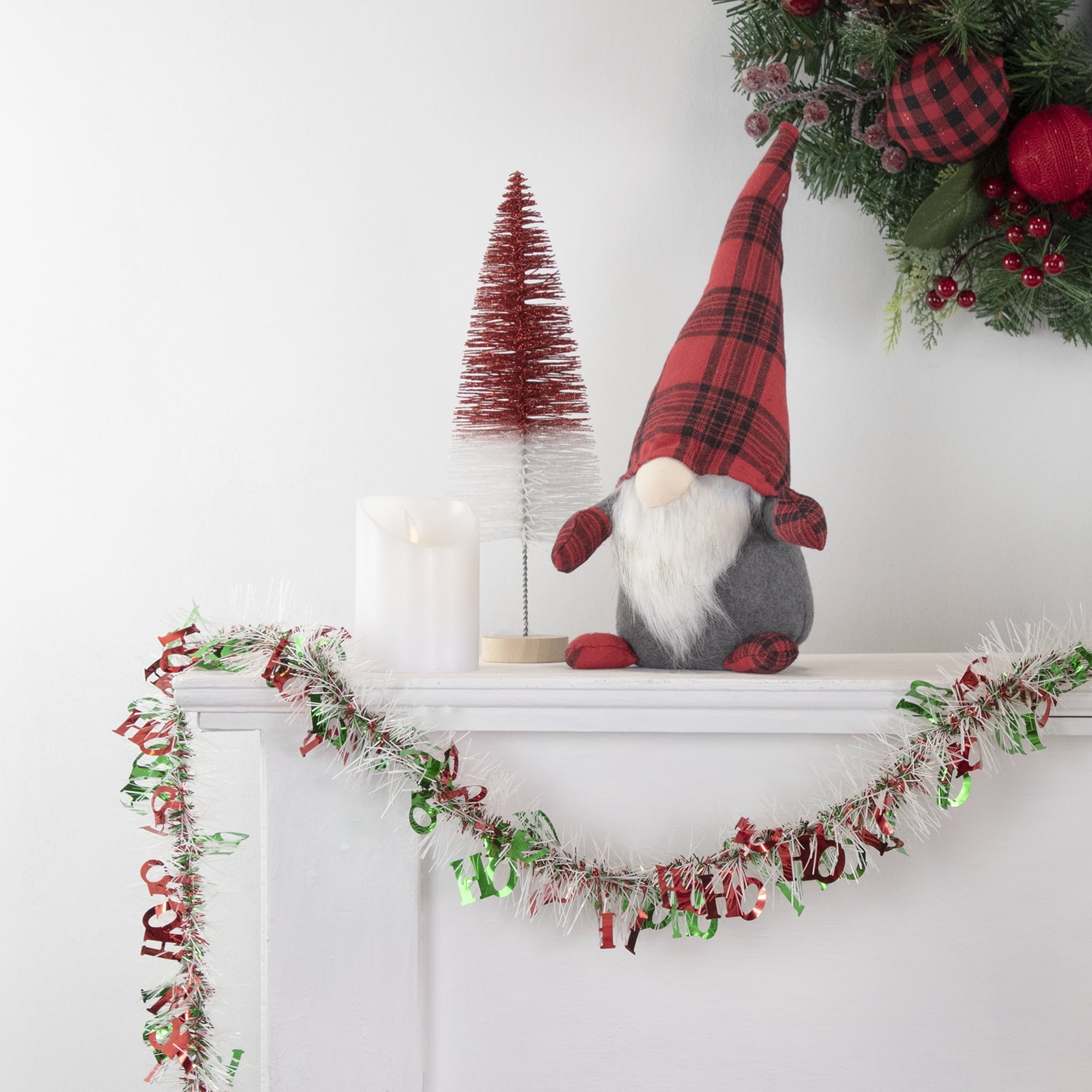 50' x 3" White Red and Green Christmas HO HO HO Wrapped Tinsel Garland - Unlit