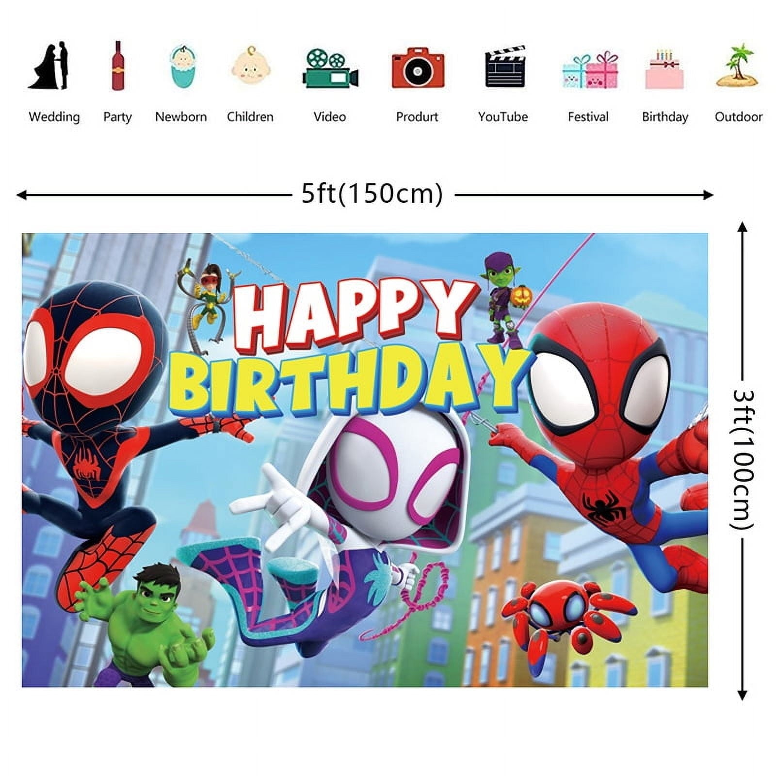 Spidey Birthday Decorations, Party Supplies Set Include Banner, Balloons,Backdrop, Hanging Swirls, Cake Cupcake Toppers, Tablecloth for Boys Girls Theme Party
