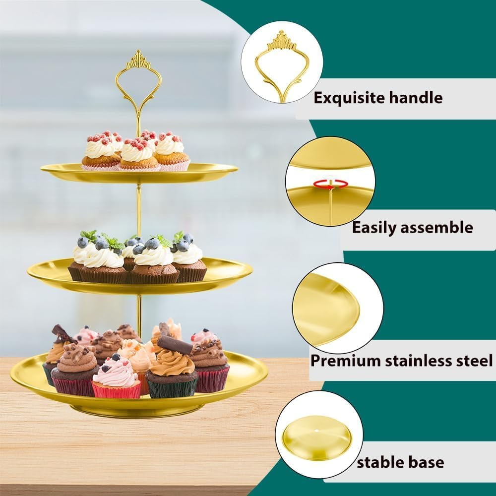 2 Pack Cake Stand 3-Tier Stainless Steel Cake Stand ,Cupcake Tower Dessert Table Display Set for Party Wedding Outdoor Picnic
