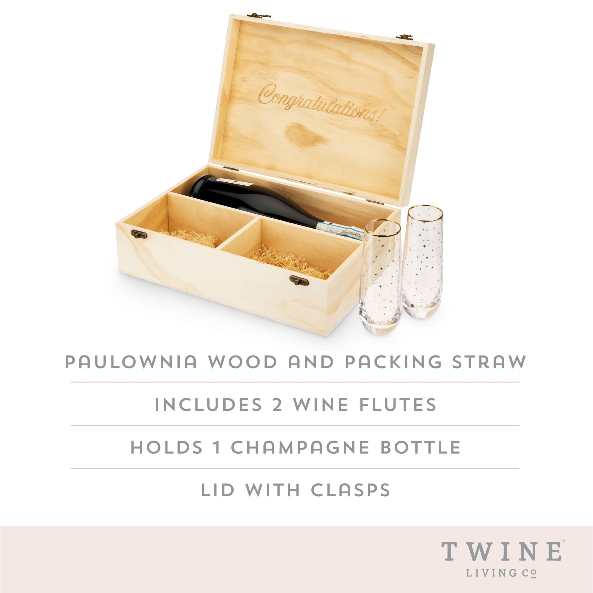 Twine Champagne Bottle Gift Box, 1 Bottle and 2 Champagne Flutes, Gifts