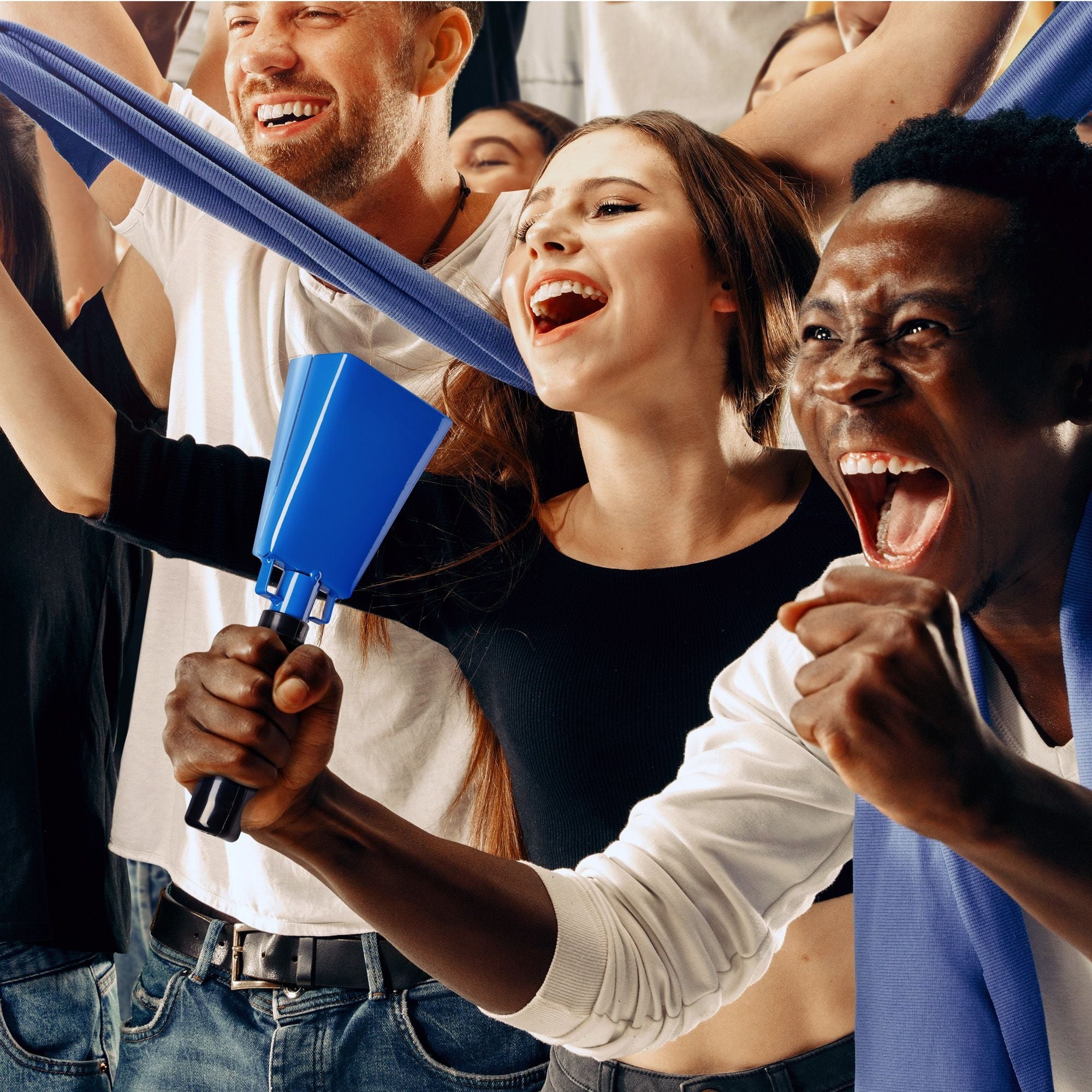 2 Pack 9.5-inch Cowbells for Sporting Events, Percussion Noise Makers with Handle for Football Games, Stadiums (Blue)