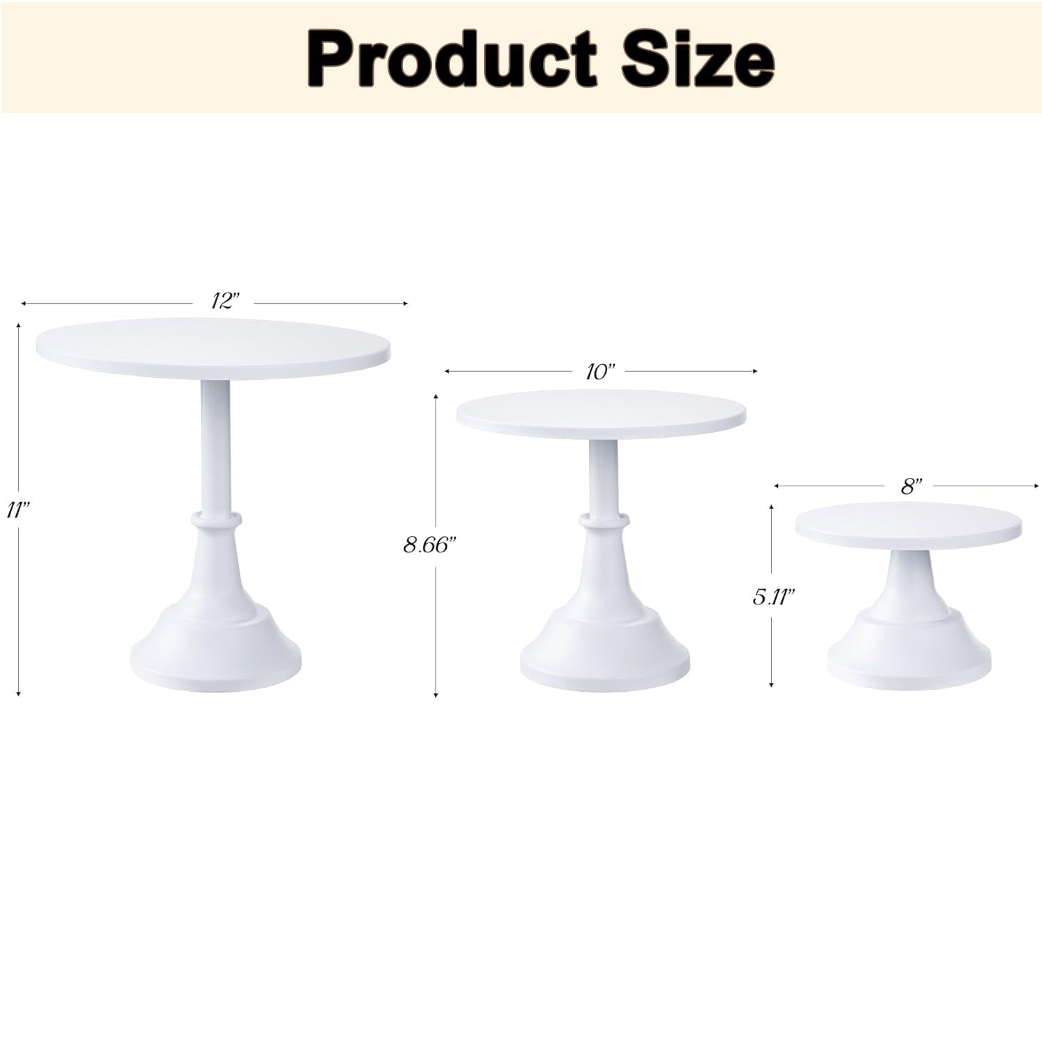 3 Pcs Cake Stand,White Cake Stand Set Disc Diameter 8" 10" 12"Round Dessert Stand  for Birthday Parties, Weddings, Baby Shower(White)