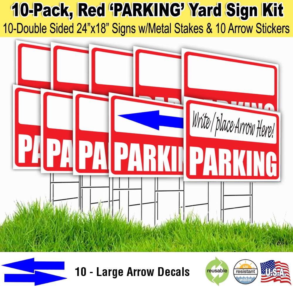 3 Pack Parking Lawn Sign Kit with Arrow Stickers