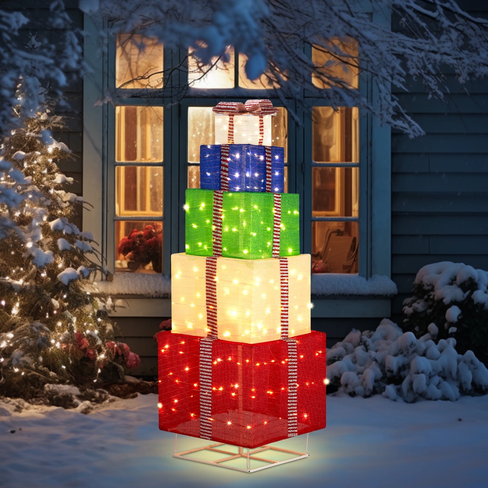 Ktaxon 6FT Lighted Gift Boxes for Christmas Holiday Decor,Outdoor Indoor Christmas Decor,Multi-colored