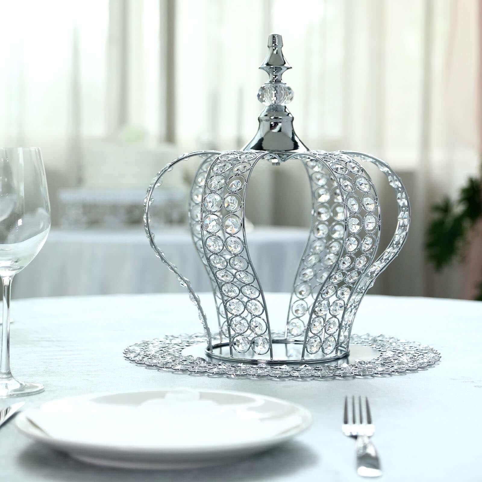 Efavormart 14" Silver Crystal Metallic Royal Crown Cake Topper with 168 Acrylic Beads For Wedding Birthday Party Special Event