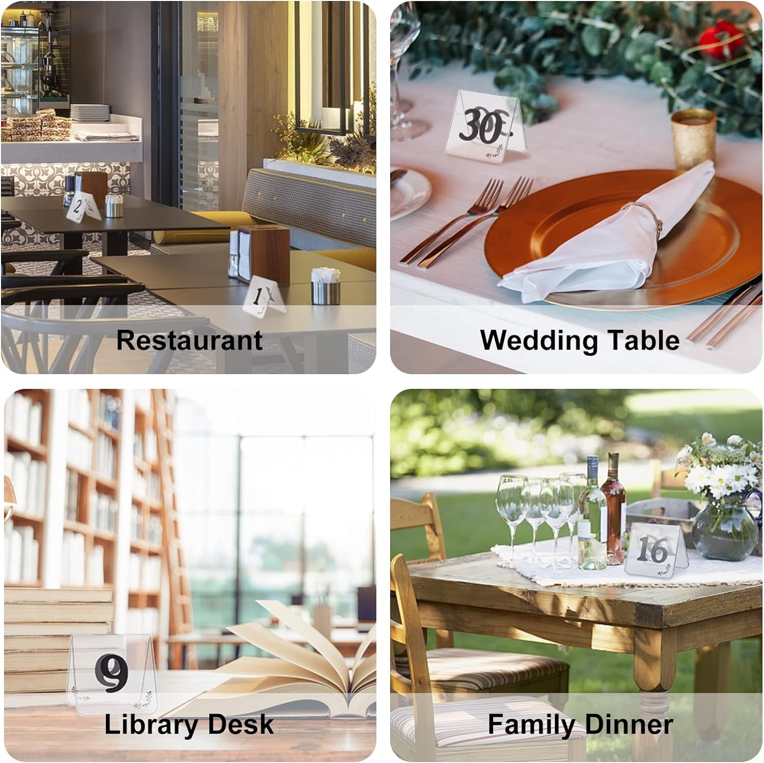 30pcs Acrylic Tent Table Numbers 1-30 Double Sided Table Numbers Signs Number Table Tent Acrylic Numbers Cards Signs for Wedding Party Banquets Receptions Dinner