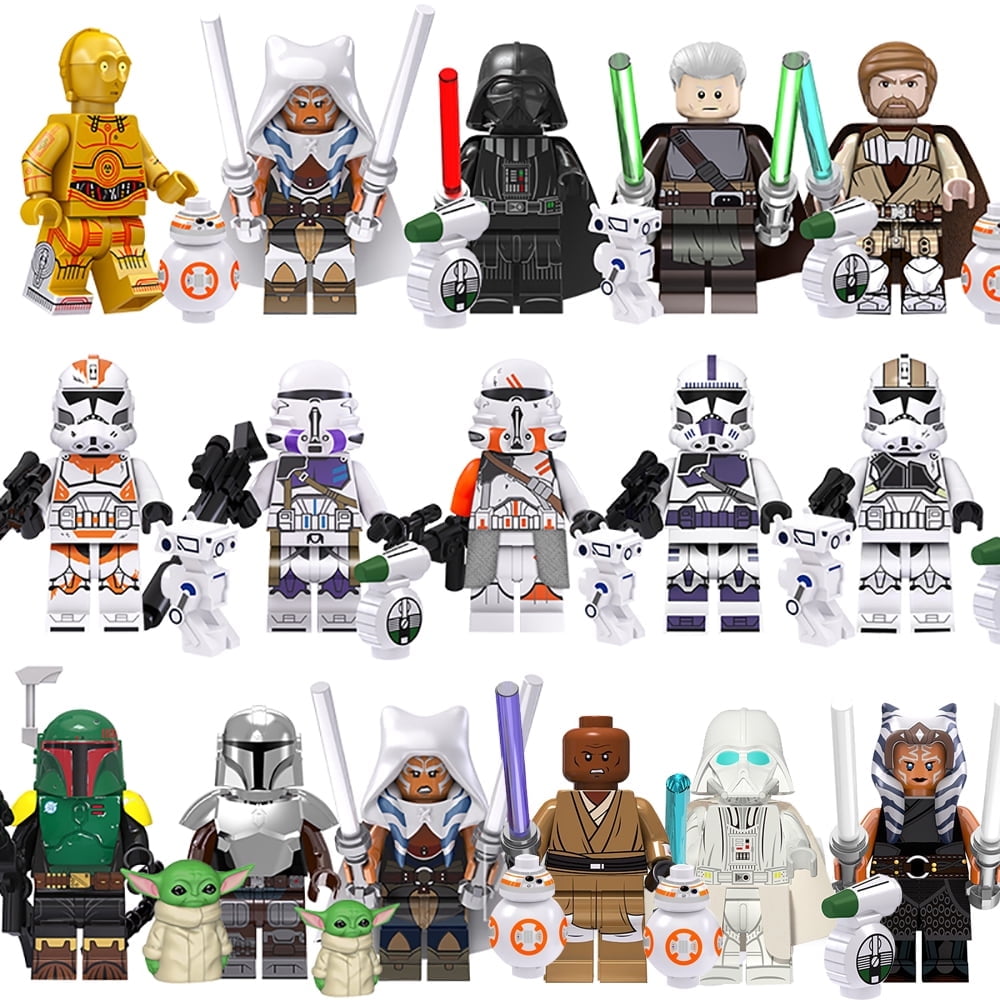 16 Pcs Space Wars Action Figures Building Blocks Set, Battle Droids and Soldiers Clone Troopers Figures Building Toys Cake Toppers, Boys Kids Gift