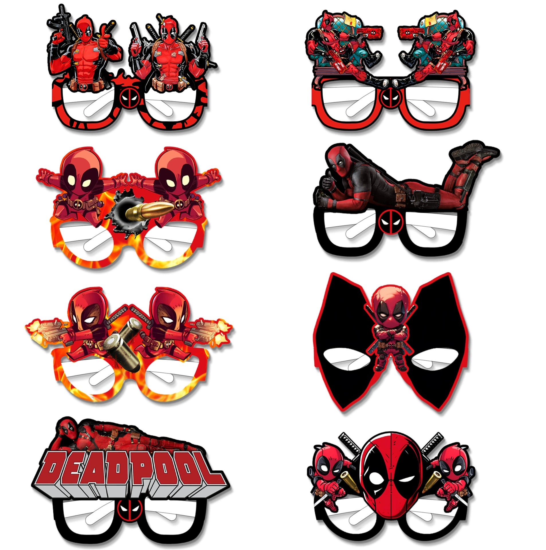 16Pcs Deadpool Themed Paper Glasses, Party Supplies Photo Booth Prop Cartoon Character Cosplay Birthday Gift for Kids.