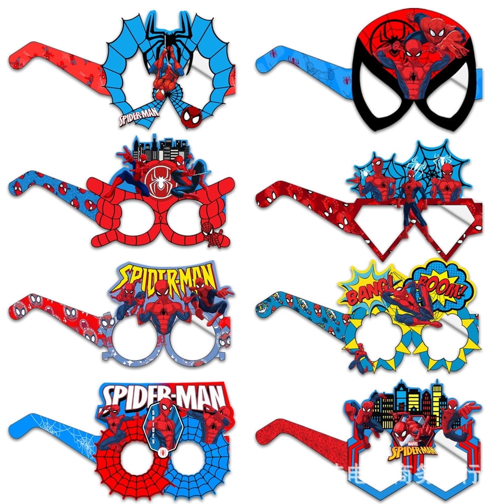 16 Pieces Spider-Man Paper Party Glasses, Mario Paper Glasses for Birthday Party Decoration Supplies