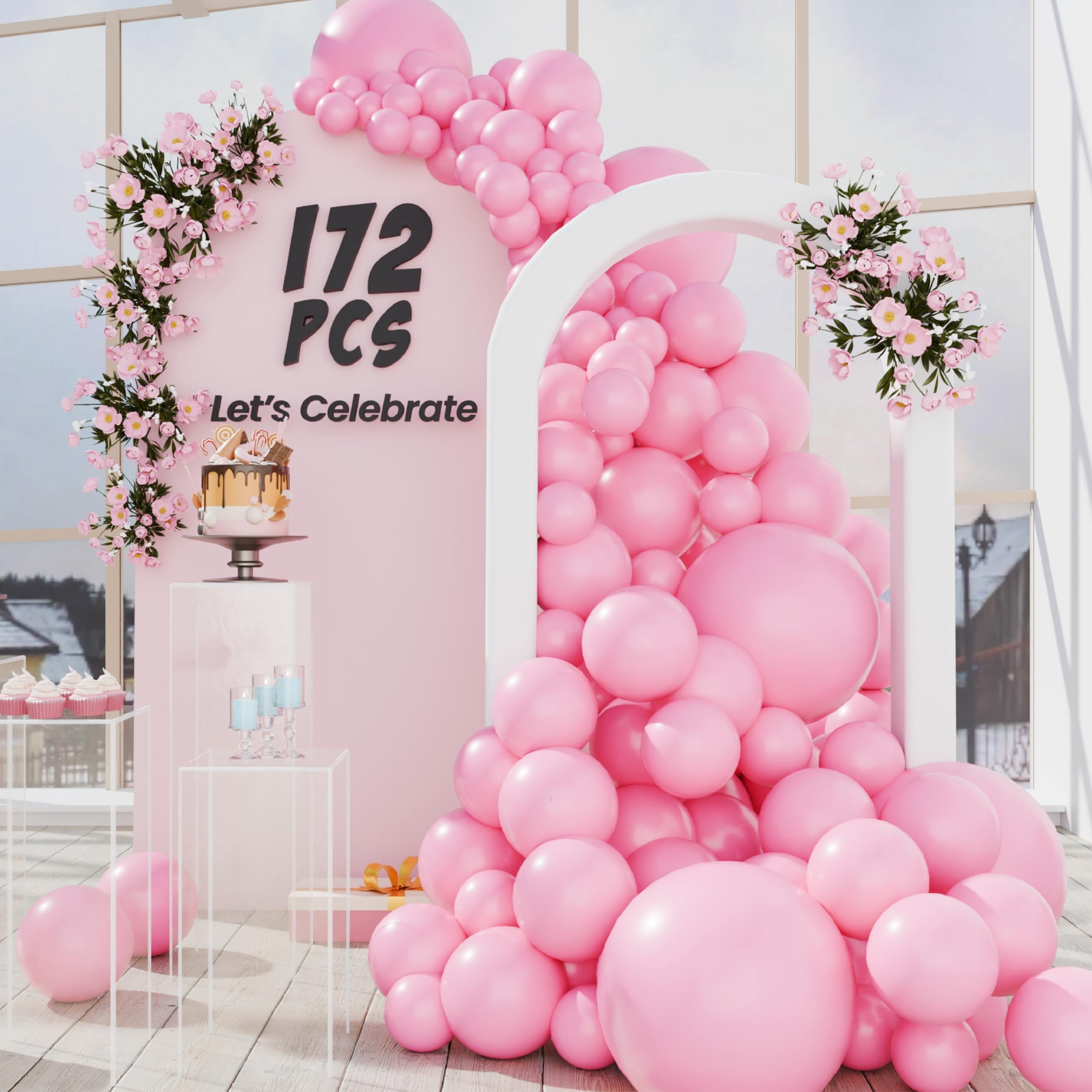 172 Pcs Light Pink Balloons Garland AFN1Arch Kit in Various Sizes 18, 10, 5 Inches with Air Pump, Baby Pink Balloons for Bridal Shower, Baby Shower, Wedding and Birthday Party Decoration