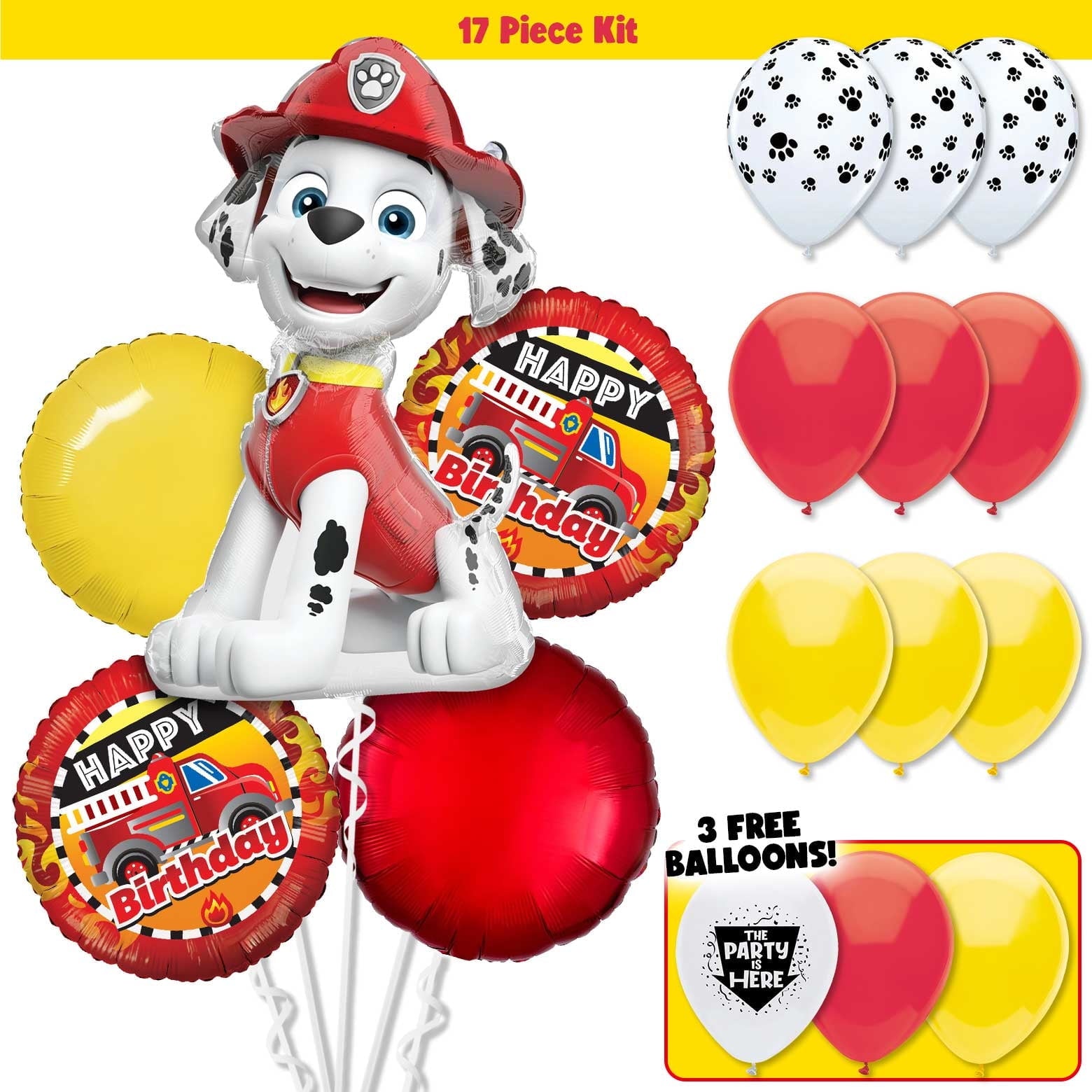 18pc Paw Patrol Marshall Fire Truck Dalmatian Doggy Marshall Birthday Balloon Party Kit with 40" Red Number 6 Balloon - Birthday Party Decoration Supplies