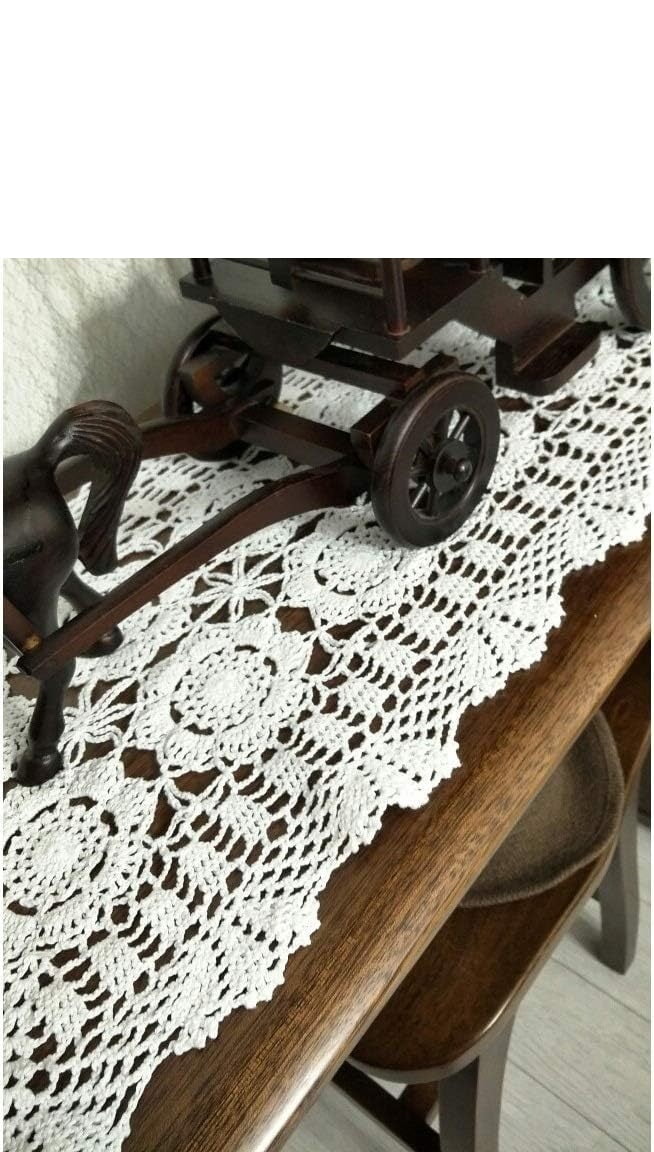 Crochet Lace Table Runner Rectangular Floral Home Dining Table Dresser Décor  Rustic Wedding Bridal Shower Tabletop Cover