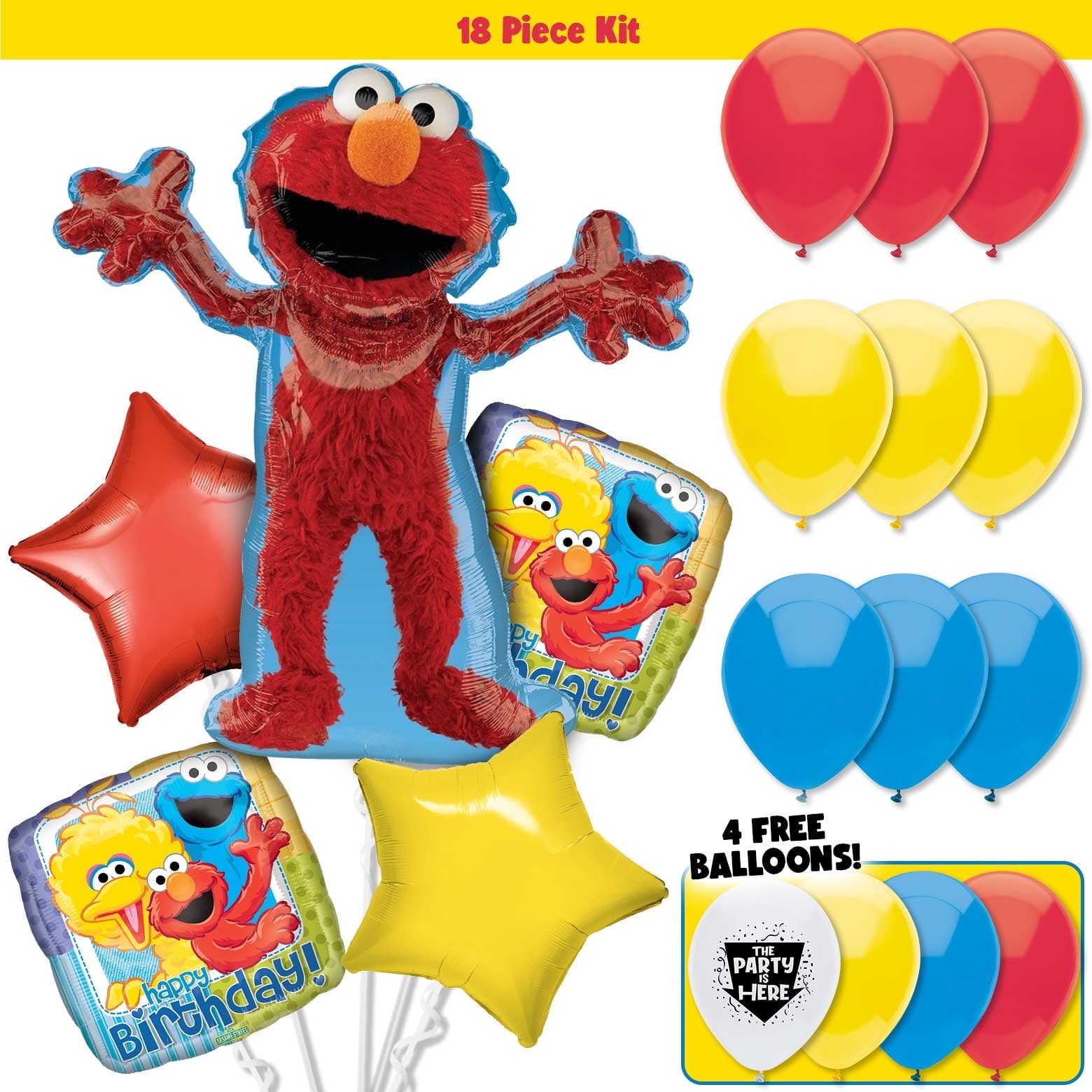 19pc Elmo Sesame Street Birthday Balloon Party Kit with 40 inch Number 2 Red Age Balloon - Birthday Party Decoration Supplies