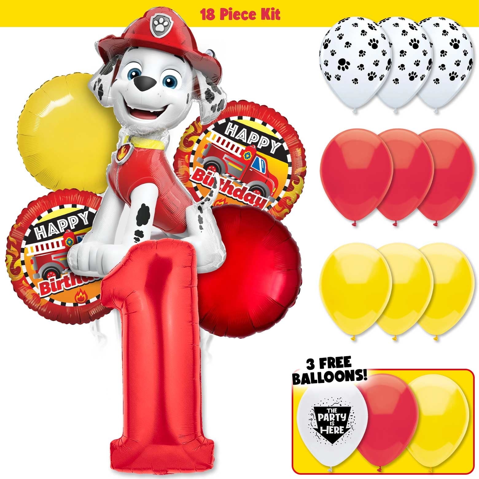18pc Paw Patrol Marshall Fire Truck Dalmatian Doggy Marshall Birthday Balloon Party Kit with 40" Red Number 6 Balloon - Birthday Party Decoration Supplies