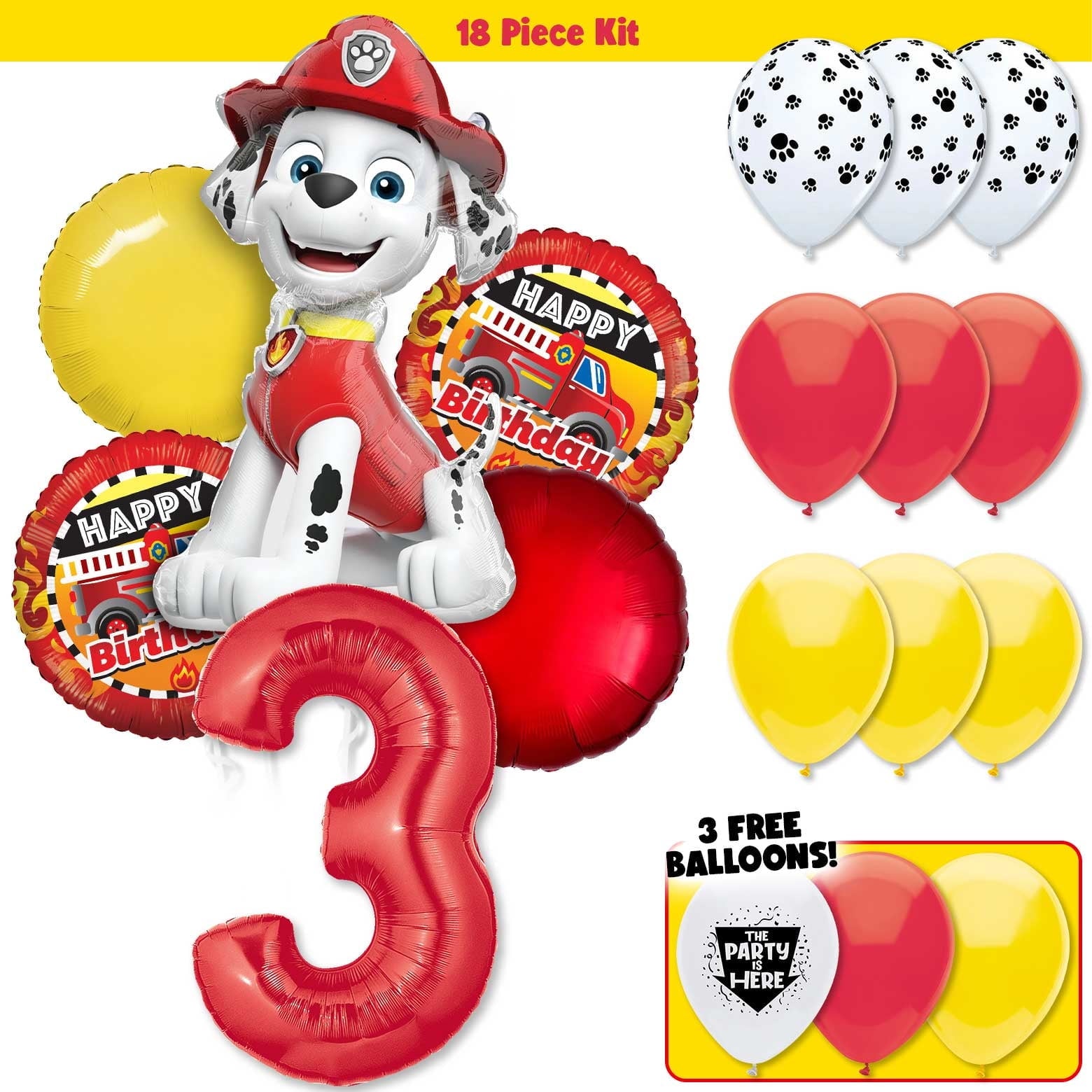 18pc Paw Patrol Marshall Fire Truck Dalmatian Doggy Marshall Birthday Balloon Party Kit with 40" Red Number 6 Balloon - Birthday Party Decoration Supplies