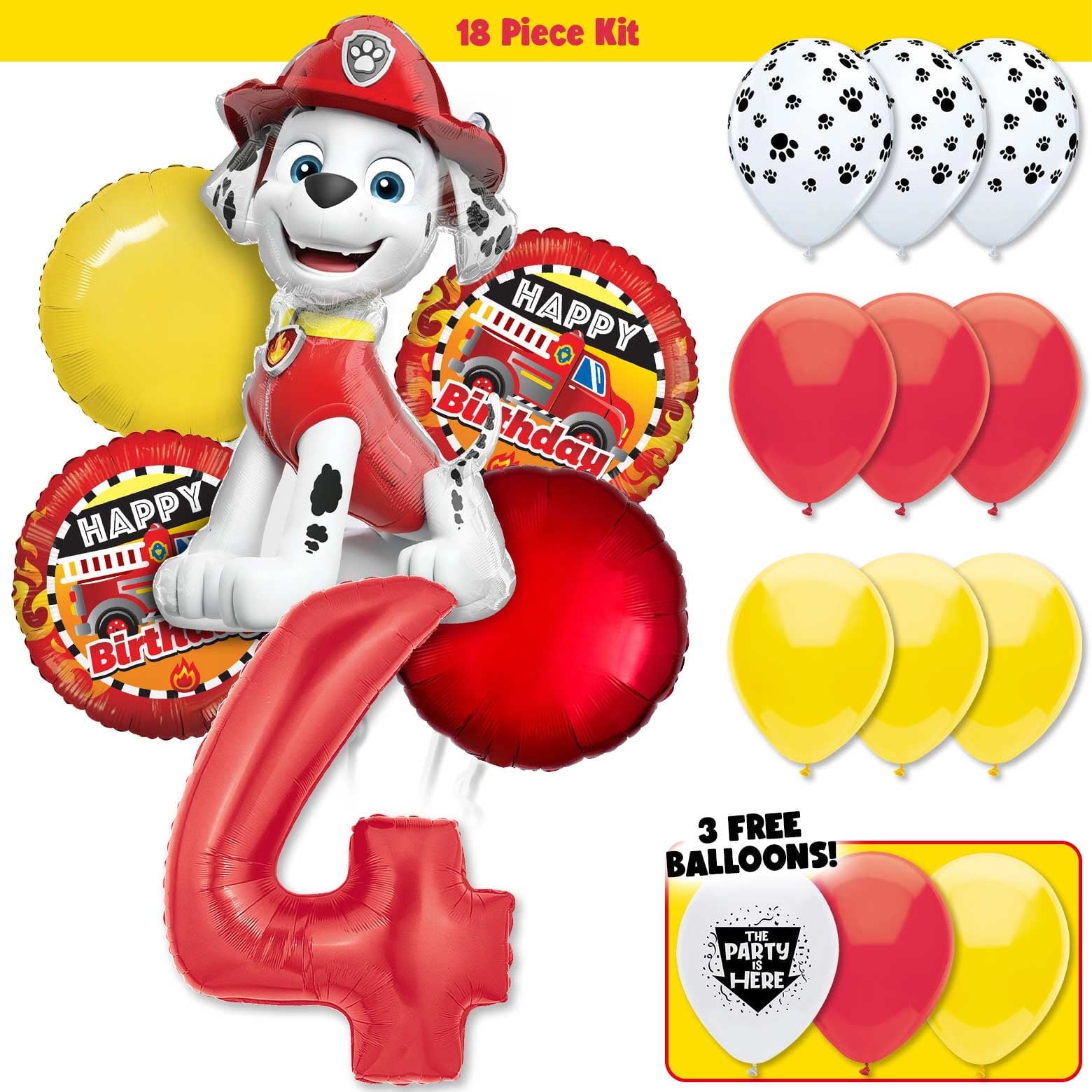 18pc Paw Patrol Marshall Fire Truck Dalmatian Doggy Marshall Birthday Balloon Party Kit with 40" Red Number 6 Balloon - Birthday Party Decoration Supplies