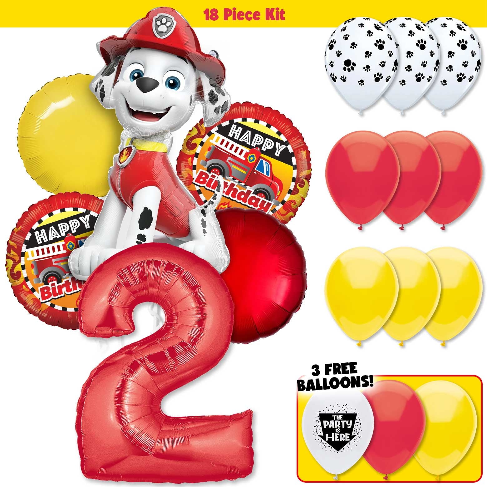 18pc Paw Patrol Marshall Fire Truck Dalmatian Doggy Marshall Birthday Balloon Party Kit with 40" Red Number 6 Balloon - Birthday Party Decoration Supplies
