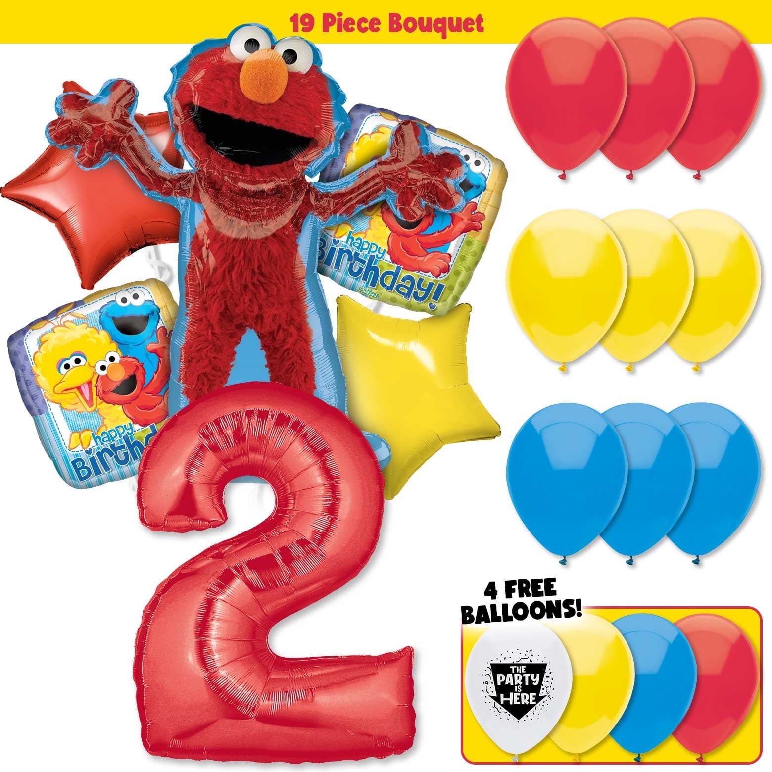 19pc Elmo Sesame Street Birthday Balloon Party Kit with 40 inch Number 2 Red Age Balloon - Birthday Party Decoration Supplies
