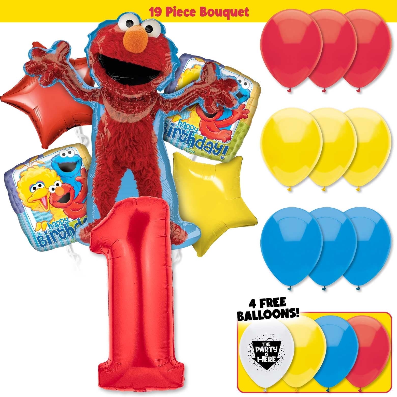 19pc Elmo Sesame Street Birthday Balloon Party Kit with 40 inch Number 2 Red Age Balloon - Birthday Party Decoration Supplies
