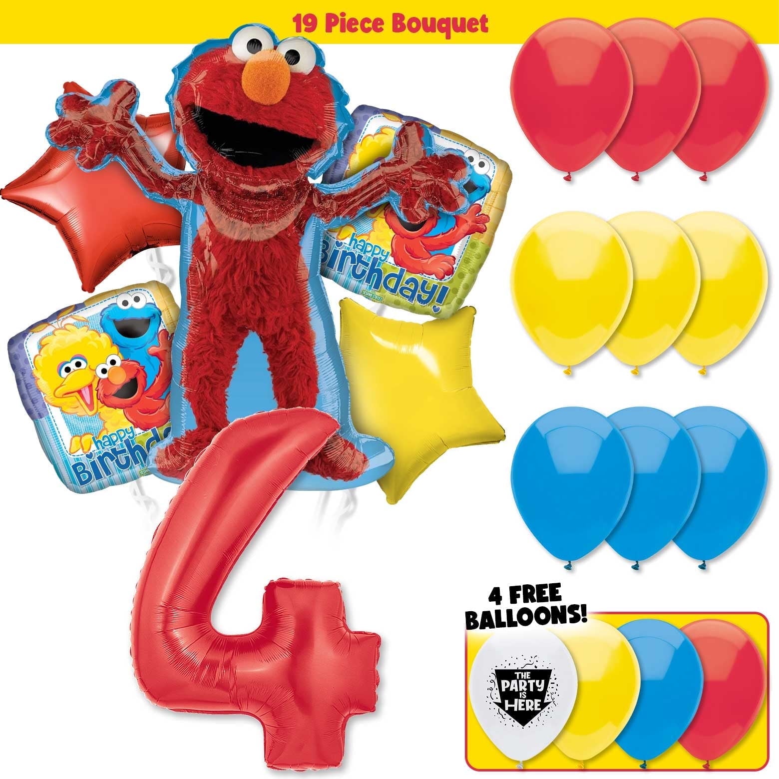 19pc Elmo Sesame Street Birthday Balloon Party Kit with 40 inch Number 2 Red Age Balloon - Birthday Party Decoration Supplies