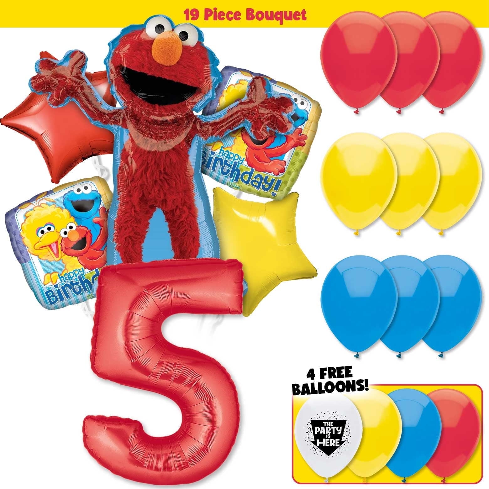 19pc Elmo Sesame Street Birthday Balloon Party Kit with 40 inch Number 2 Red Age Balloon - Birthday Party Decoration Supplies