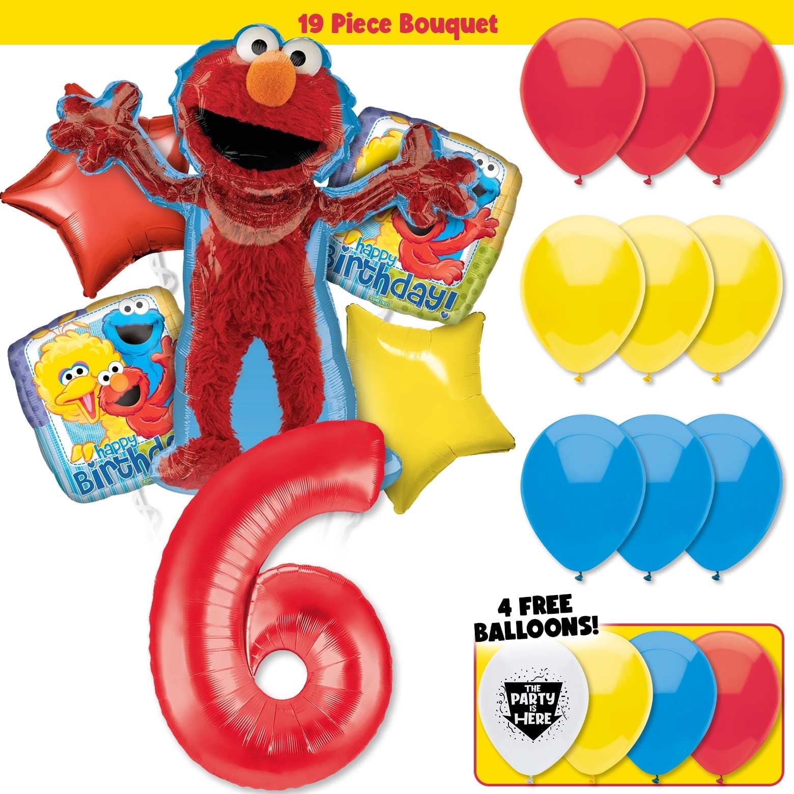 19pc Elmo Sesame Street Birthday Balloon Party Kit with 40 inch Number 2 Red Age Balloon - Birthday Party Decoration Supplies