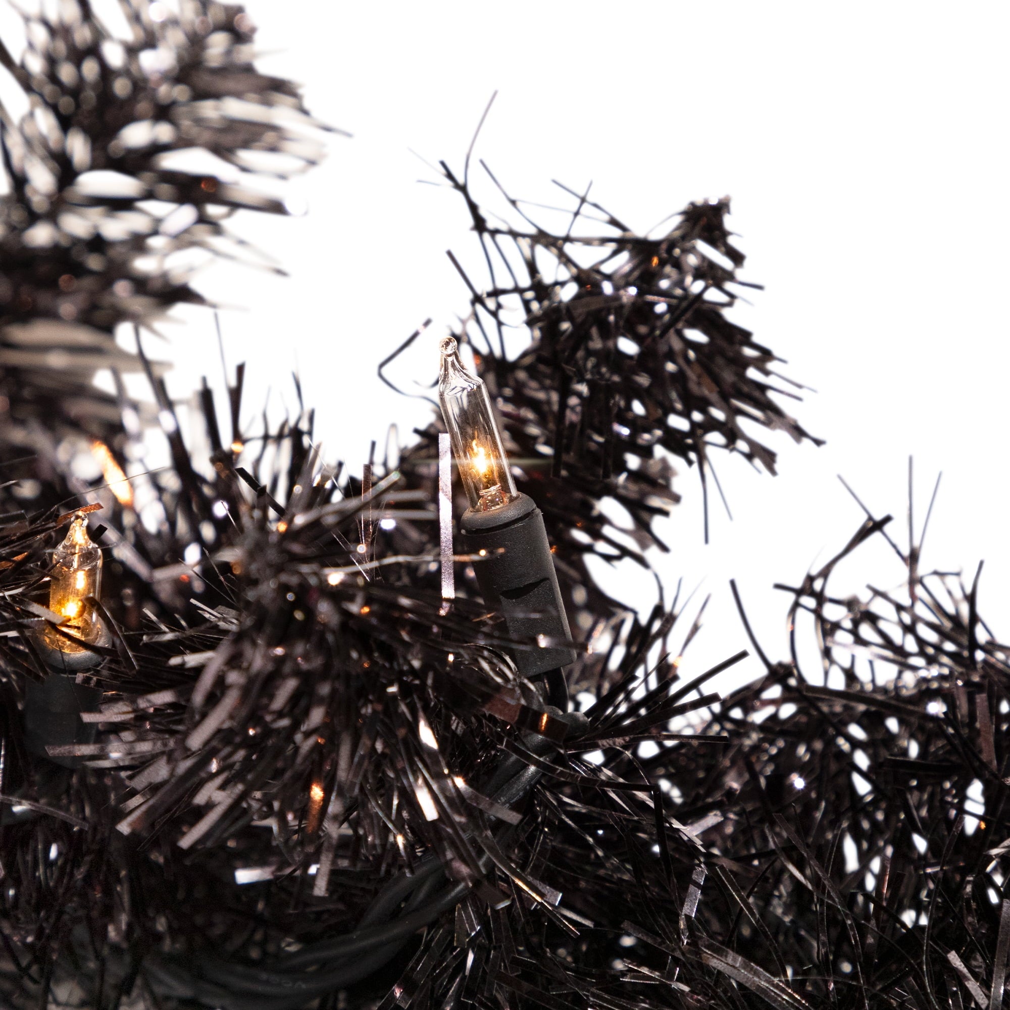 Northlight Pre-Lit Artificial Christmas Tinsel Garland - 9' x 8" - Black - Clear Lights