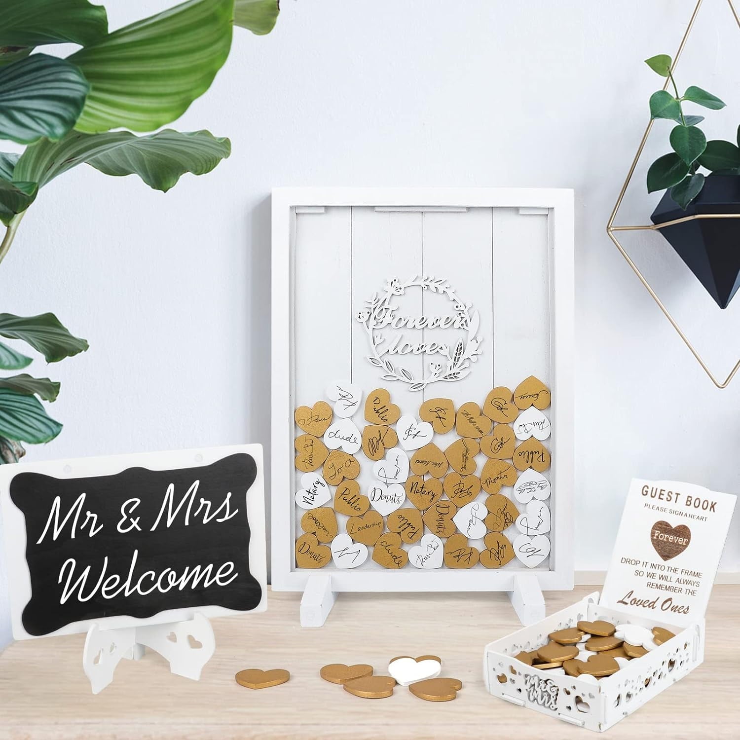 Wedding Guest Book Set Alternative Rustic Wedding Decorations for Reception Wedding Signs Guest Book with 80 Blank Hearts