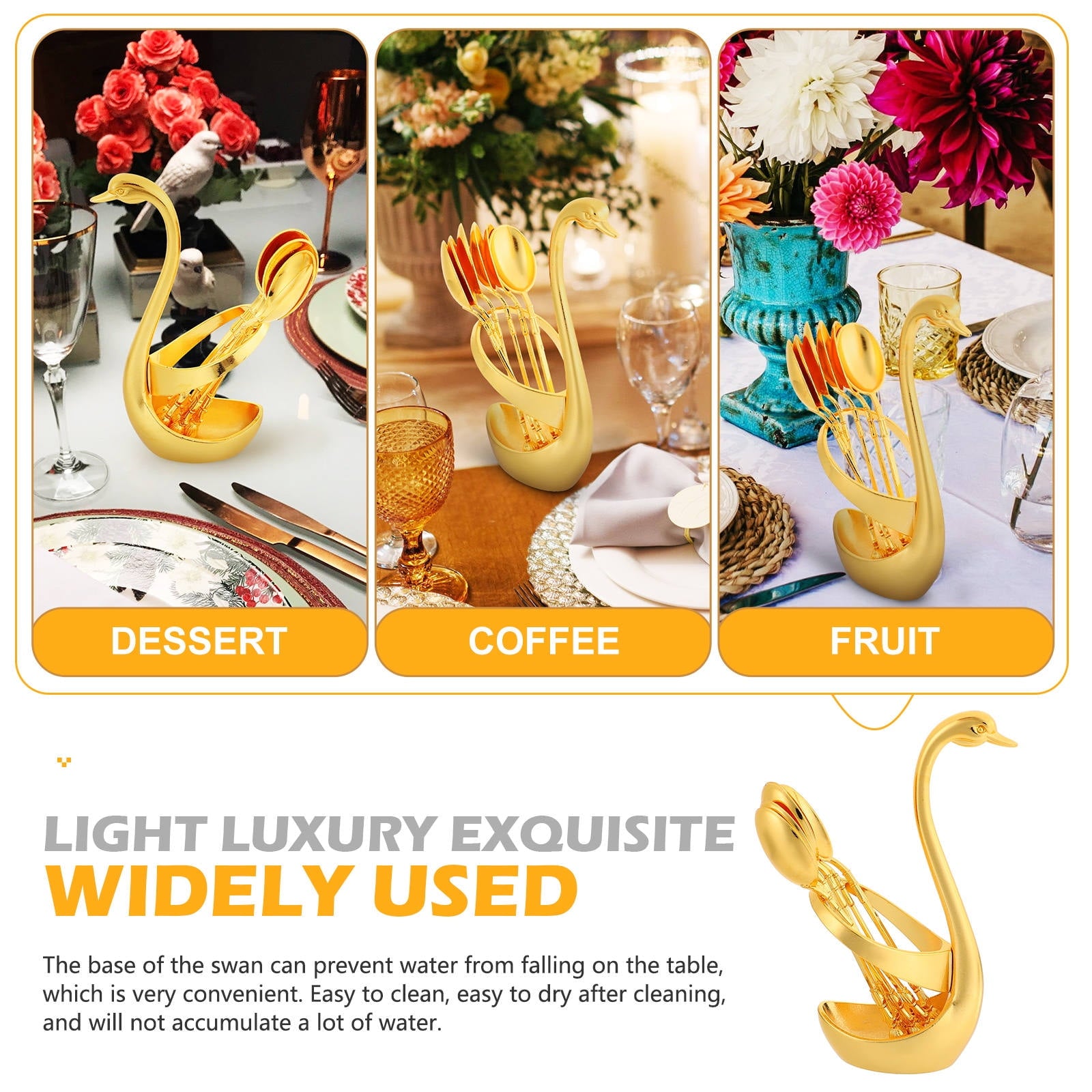 ULTNICE 6 Pcs Metal Serving Utensils Swan Base Holder Spoon Alloy Anti Rust for Table Setting