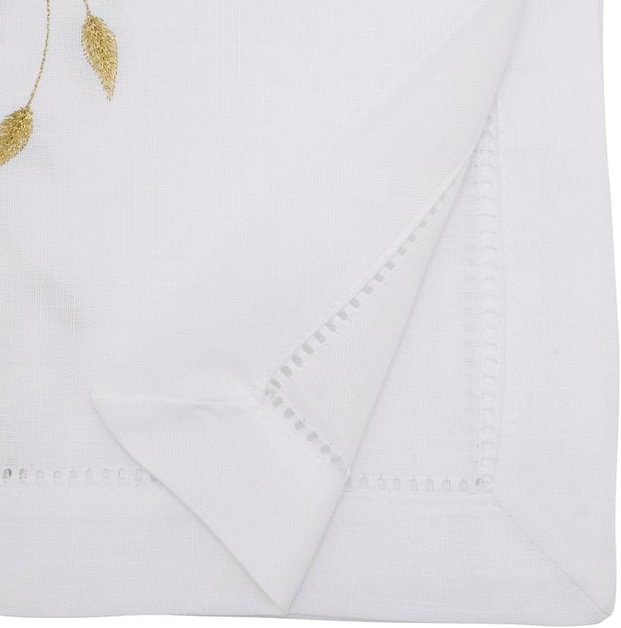 Fennco Styles Gold Embroidered Pomegranate Holiday Table Runner 16" W X 72" L - White Rectangular Table Cover for Home, Christmas Décor, and Weddings