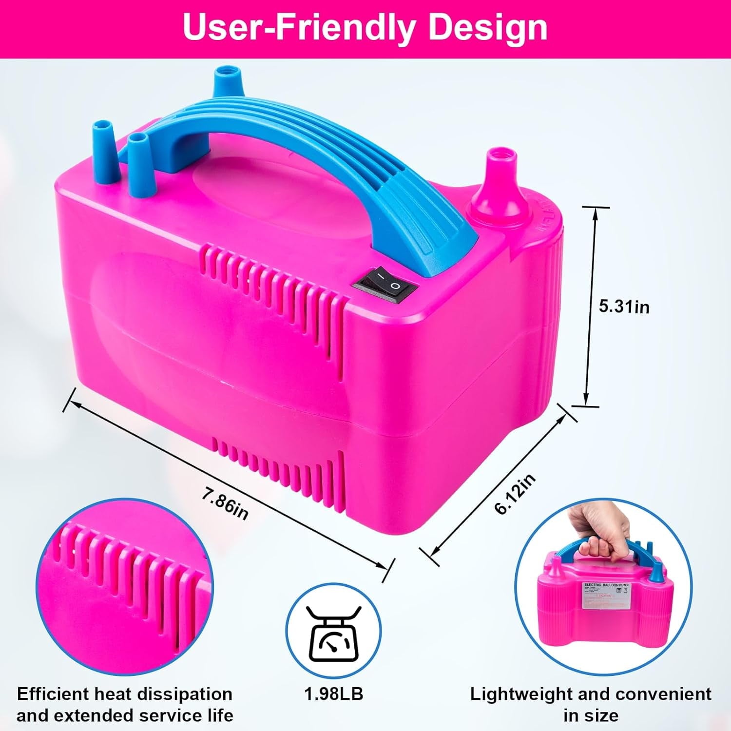 Electric Balloon Pump, Portable Dual Nozzle Electric Air Balloon Pump Inflator Blower Machine for Party Decorations, Rose Red 110V 600W with 2 Tying Tools