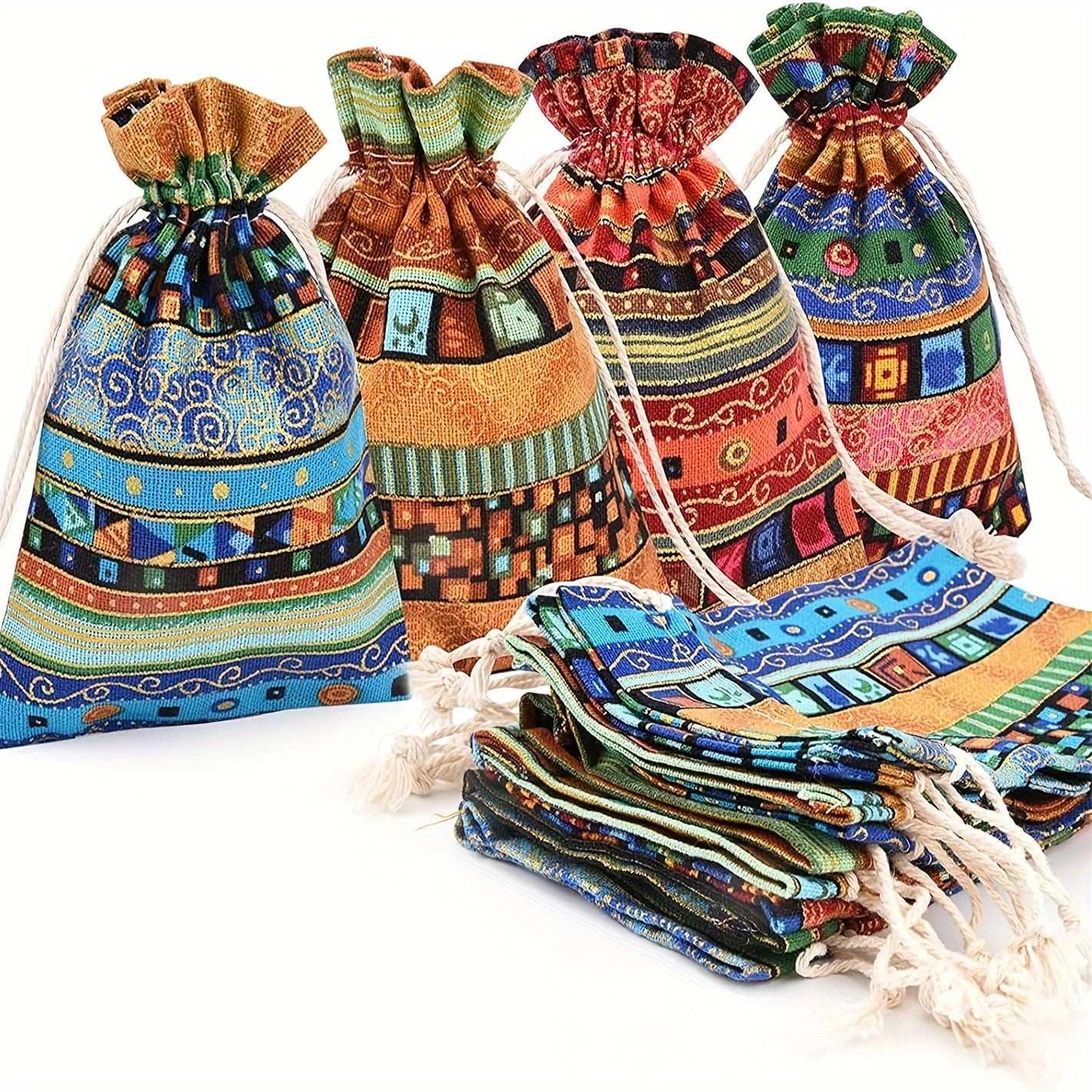 20/40/80Pcs Egyptian Ethnic Style Linen Burlap Bag, Gift Bags Breathable Jewelry Pouches with Drawstring Packing Storage Jute Sacks Jewelry Gift Candy Storage Bag, Multi-color
