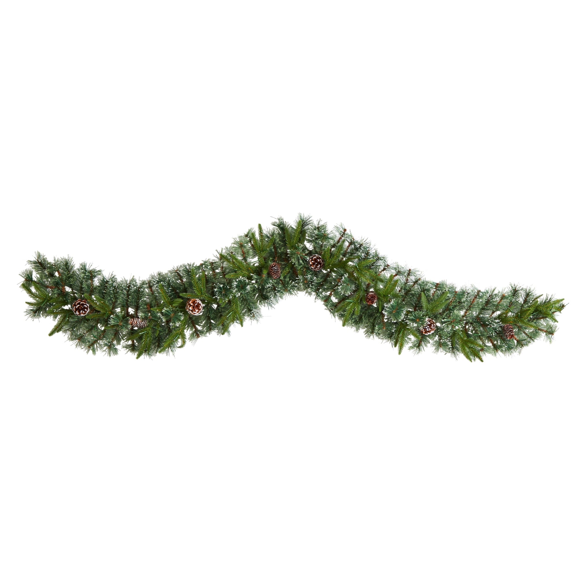 Nearly Natural 6ft. Snow Tipped Christmas Artificial Garland with 35 Clear LED Lights and Pine Cones
