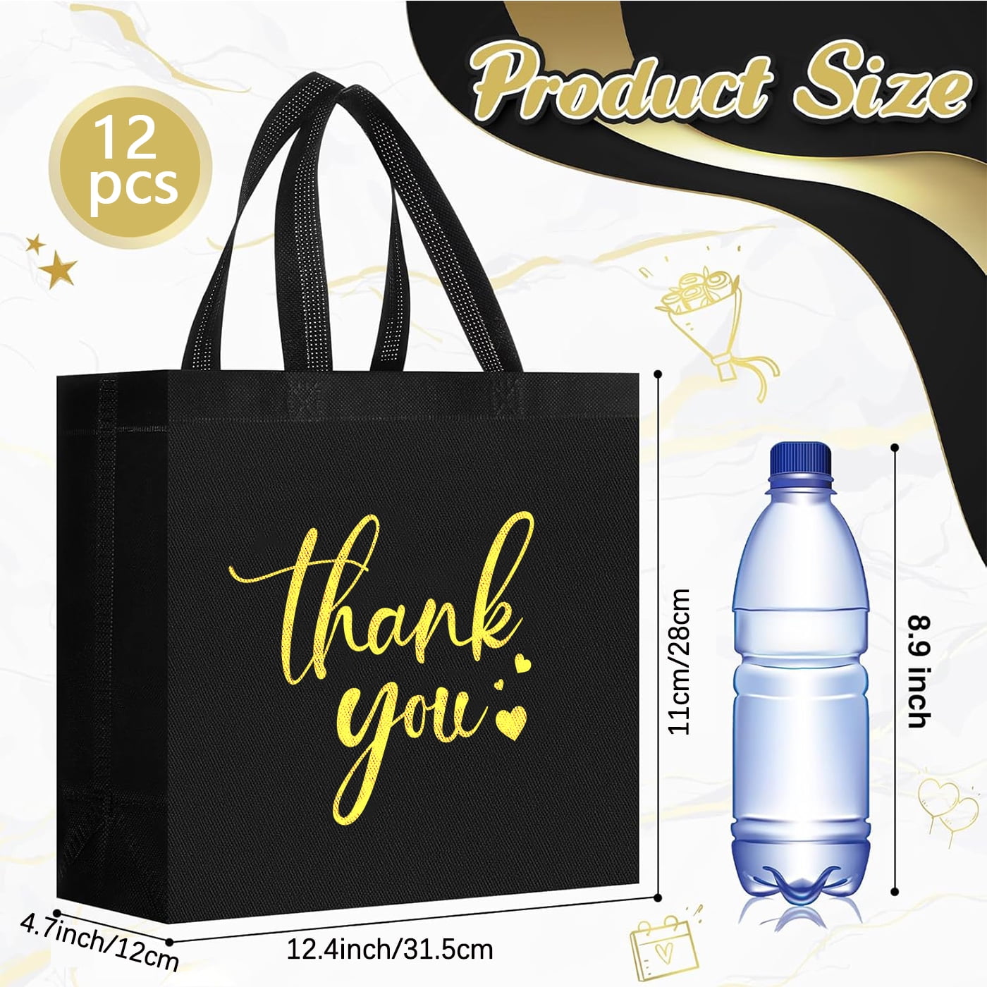 30Pcs Thank You Gift Bags, Large Reusable Gift Bags,Thank You Bags with Handles for Business, Shopping, Wedding, Baby Shower, Graduations, Party Favors