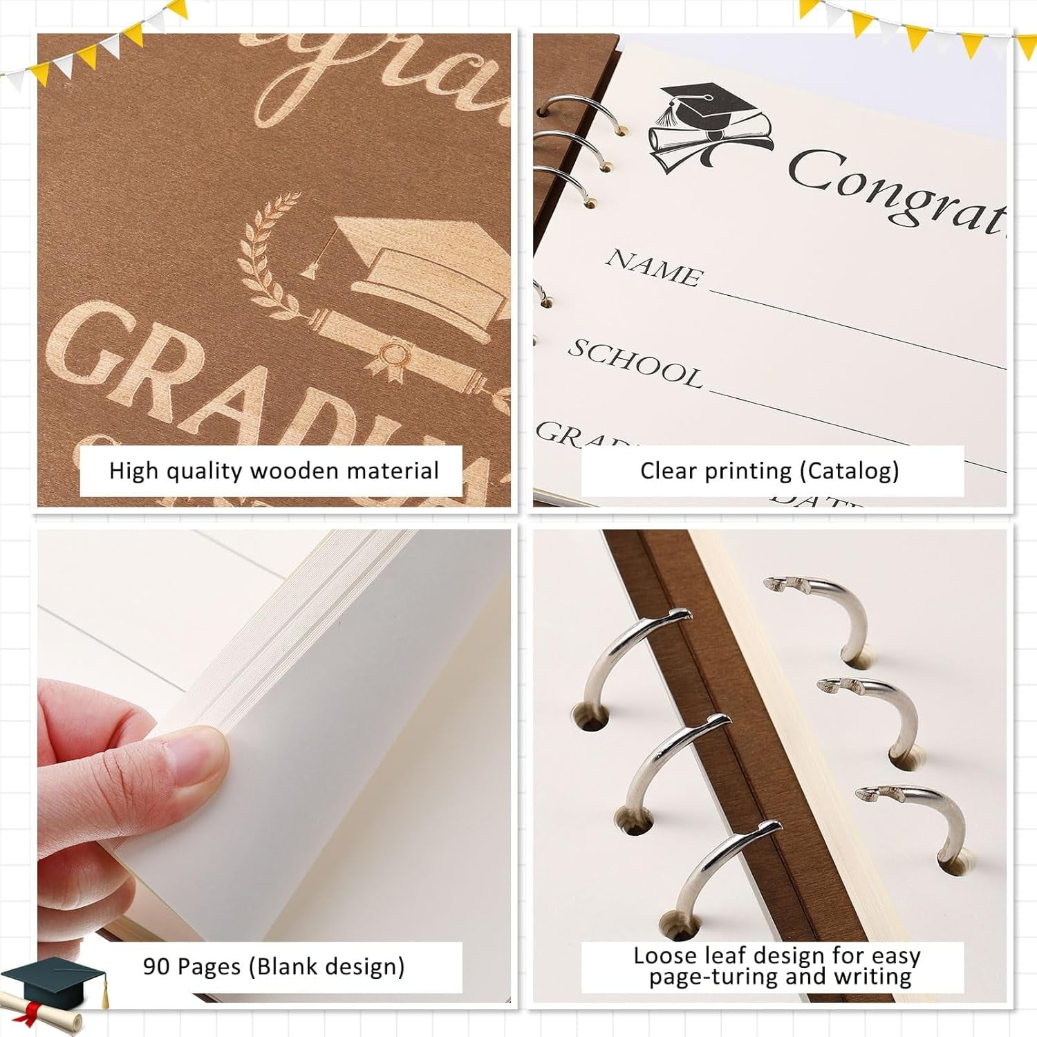 2025 Graduation Guest Book with Wood Graduation Photo Guestbook Sign with Stand Pen Photo Stickers Memory Scrapbook Album DIY Kit Grad Gifts for College High School Grad Party Supplies
