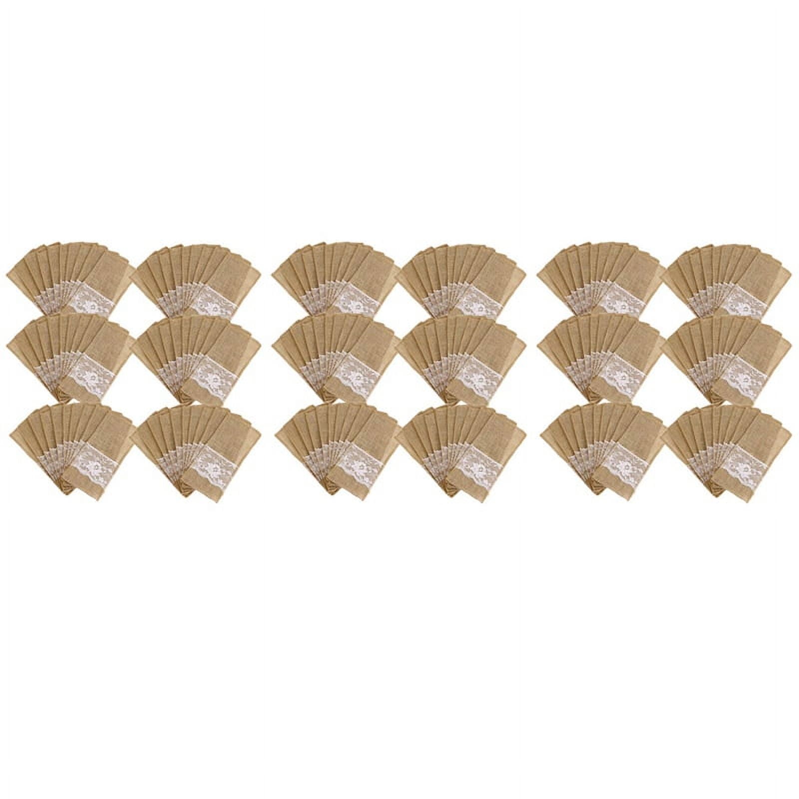 225Pcs Burlap Lace Cutlery Pouch Rustic Wedding Tableware Knife Fork Holder Bag Hessian Table Decoration,225 * Sack Bag,yellow-brown