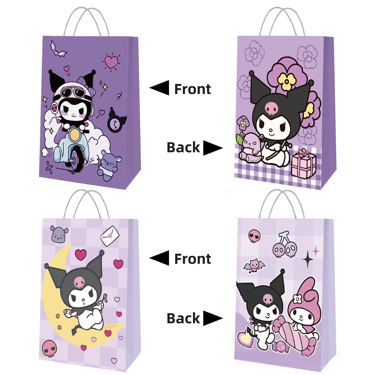 24 Pcs Kuromi Cartoon Party Gift Bags, Birthday party bags, Cartoon candy bags, Party Supplies(8.26"×5.9"×3.15")