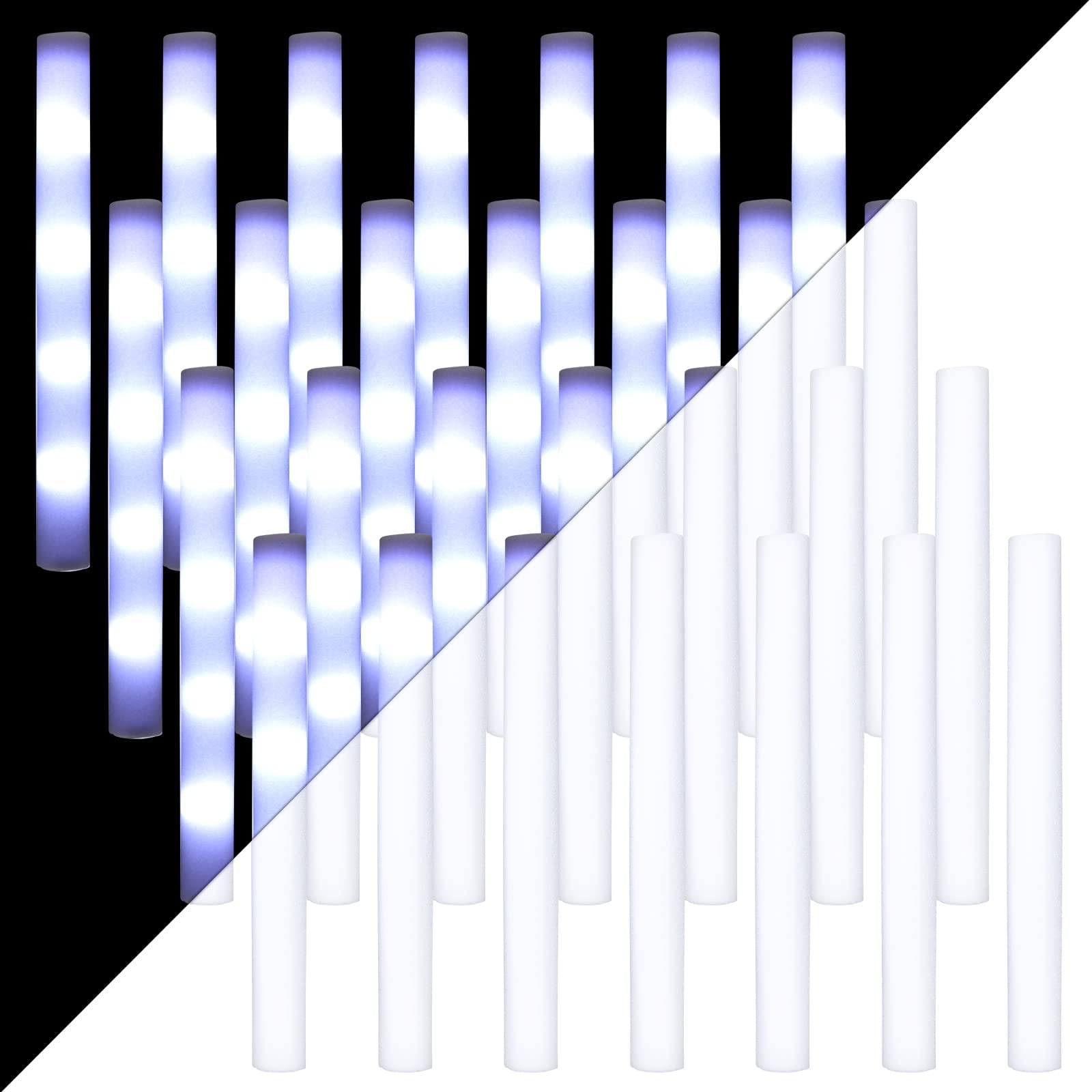 24 Pcs Led Foam Glow Sticks, 18 inch Light up Batons with 3 Modes Flashing Light up Stick White Glow Sticks for Wedding, Raves, Carnival, Concert, Halloween, Birthday Party, White