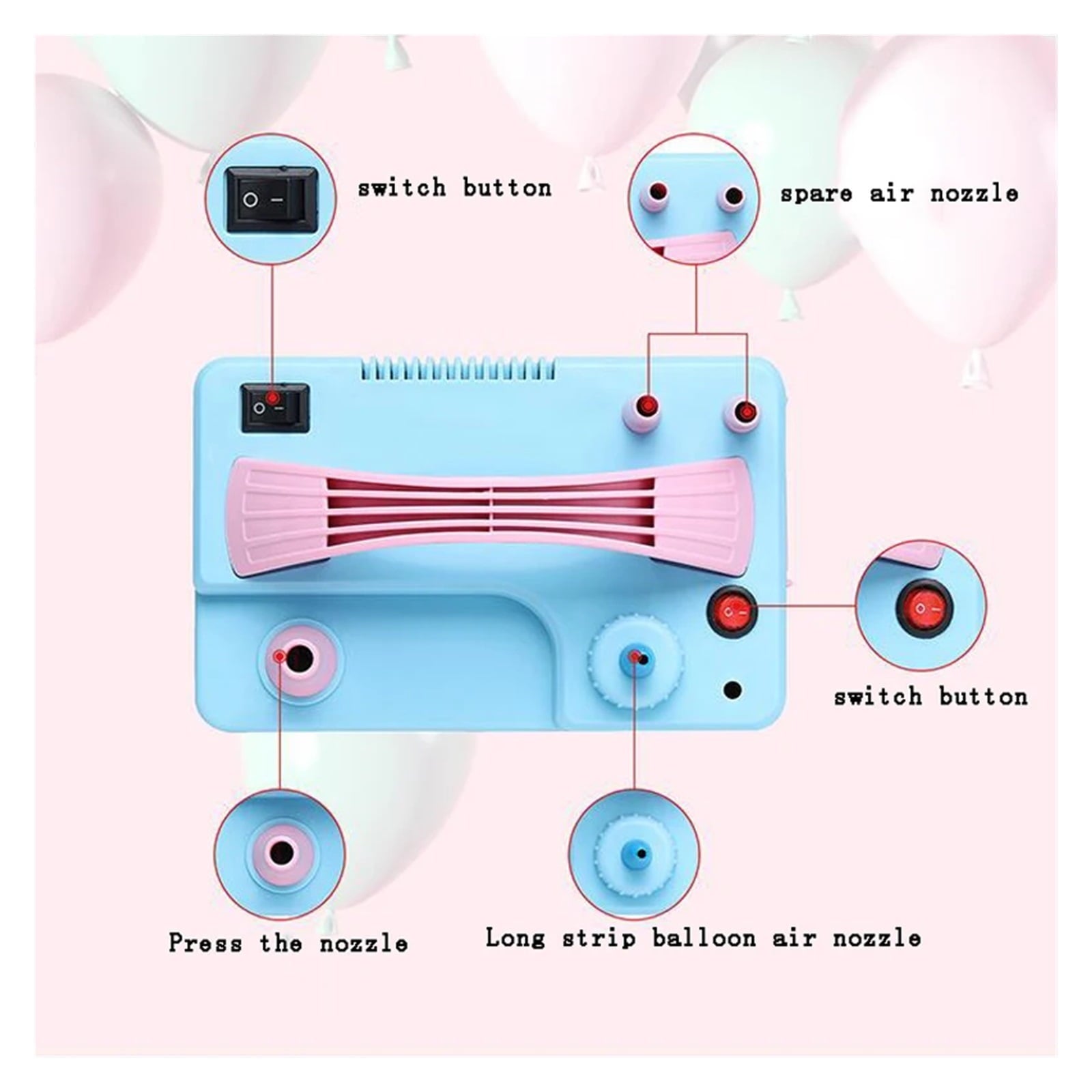 500W Dual Motor Electric Balloon Pump, Long Magic Balloon Inflator