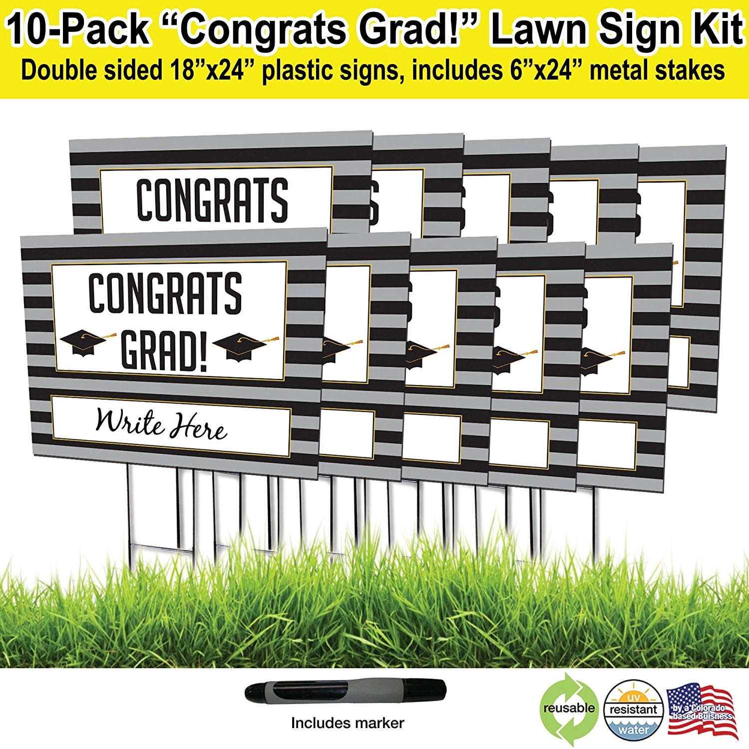 24x18 Congrats Grad Lawn Sign with 6x24 Yard Stakes (3)