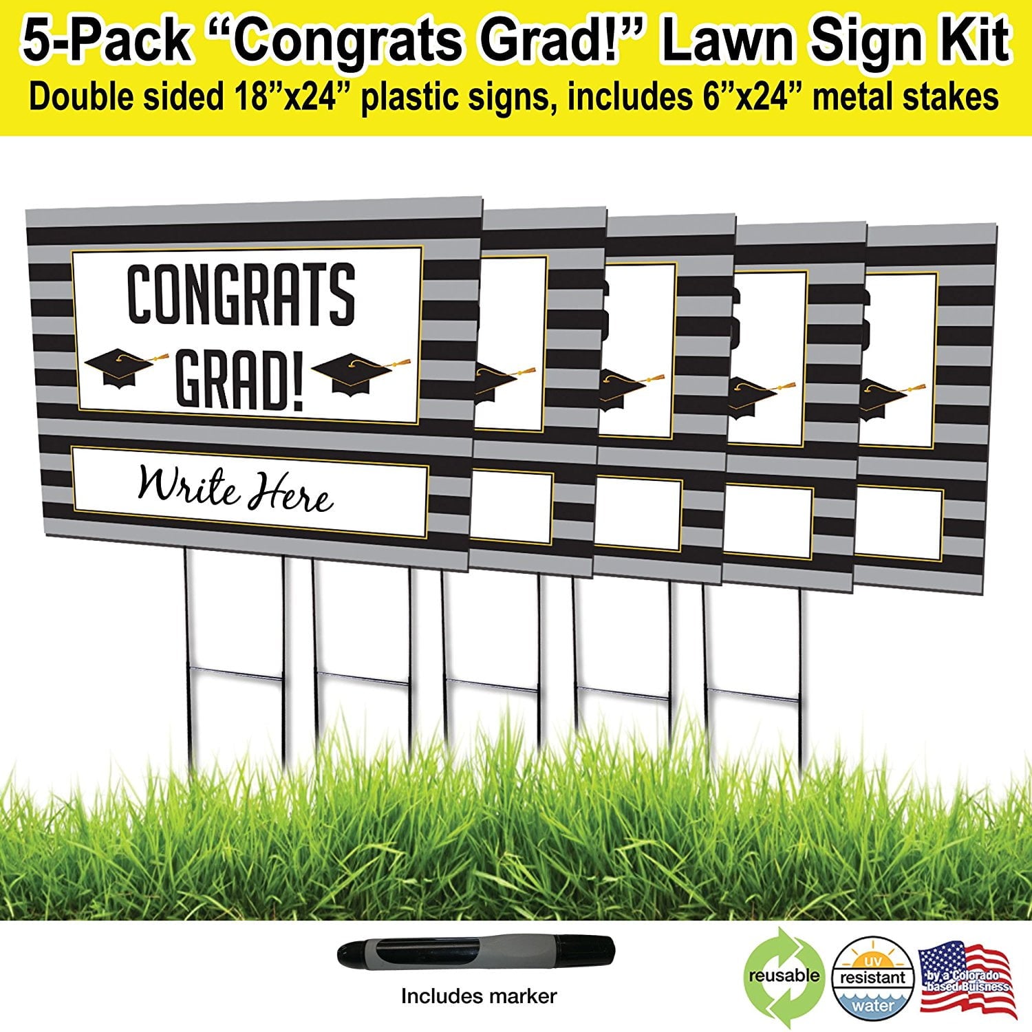 24x18 Congrats Grad Lawn Sign with 6x24 Yard Stakes (3)
