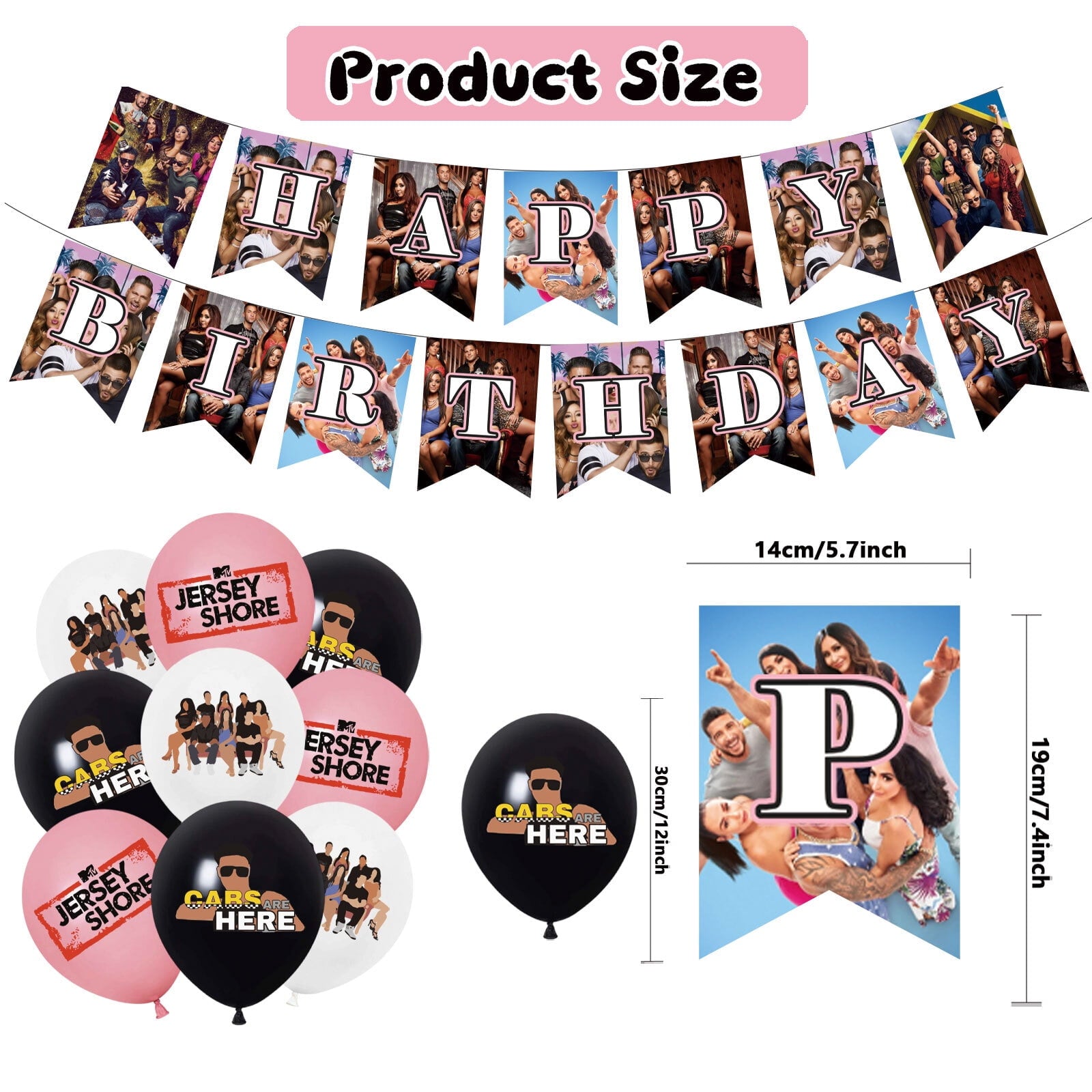 32 Pcs For Jersey Shore Theme Birthday Party Decorations,With 1 Happy Birthday Banner Garland,13 Cupcake Toppers,18 Balloons for Party Decorations